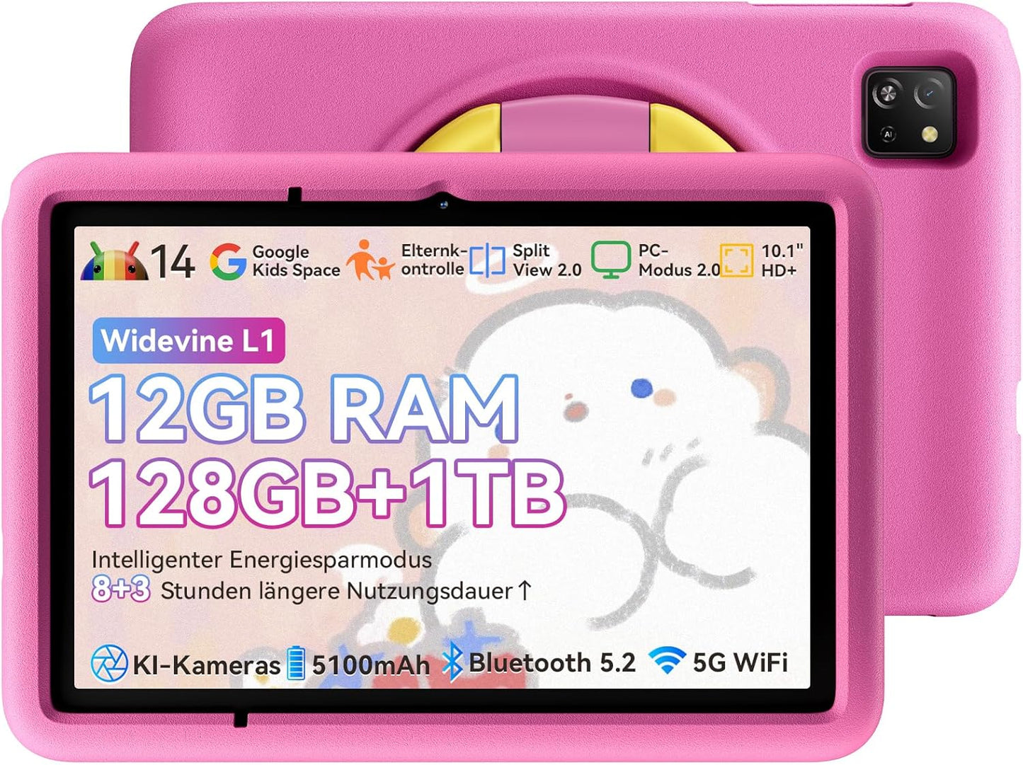 TabA6Kids Kinder-Tablet mit Kindersicherung, Rosa
