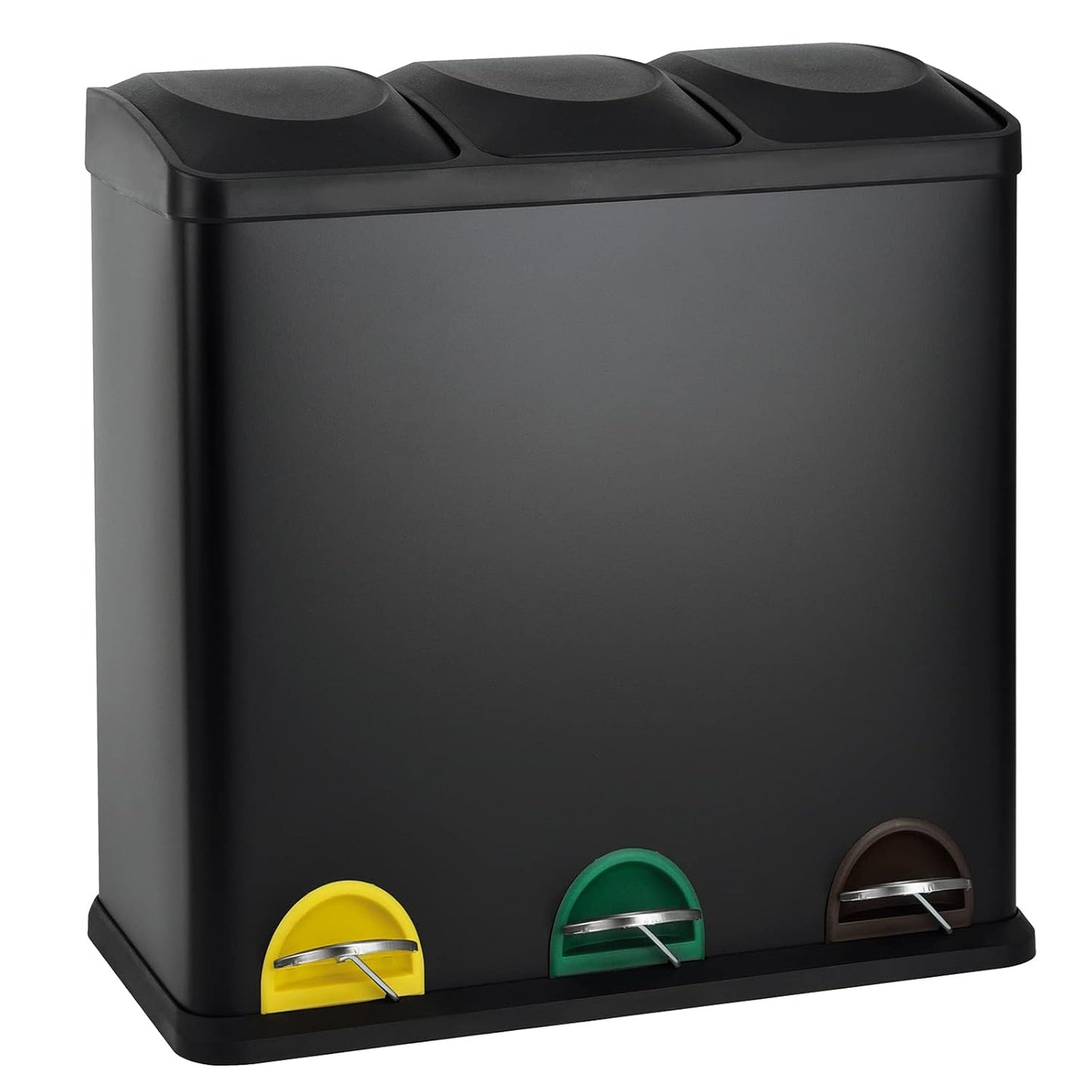 Treteimer für Mülltrennung (60 Liter, 3x20L), Schwarz