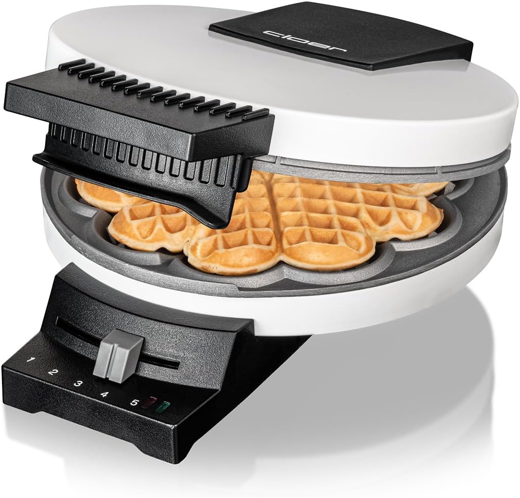 Waffeleisen für Herzwaffeln, Waffelgrösse 16 cm ohne Signalton Weiss