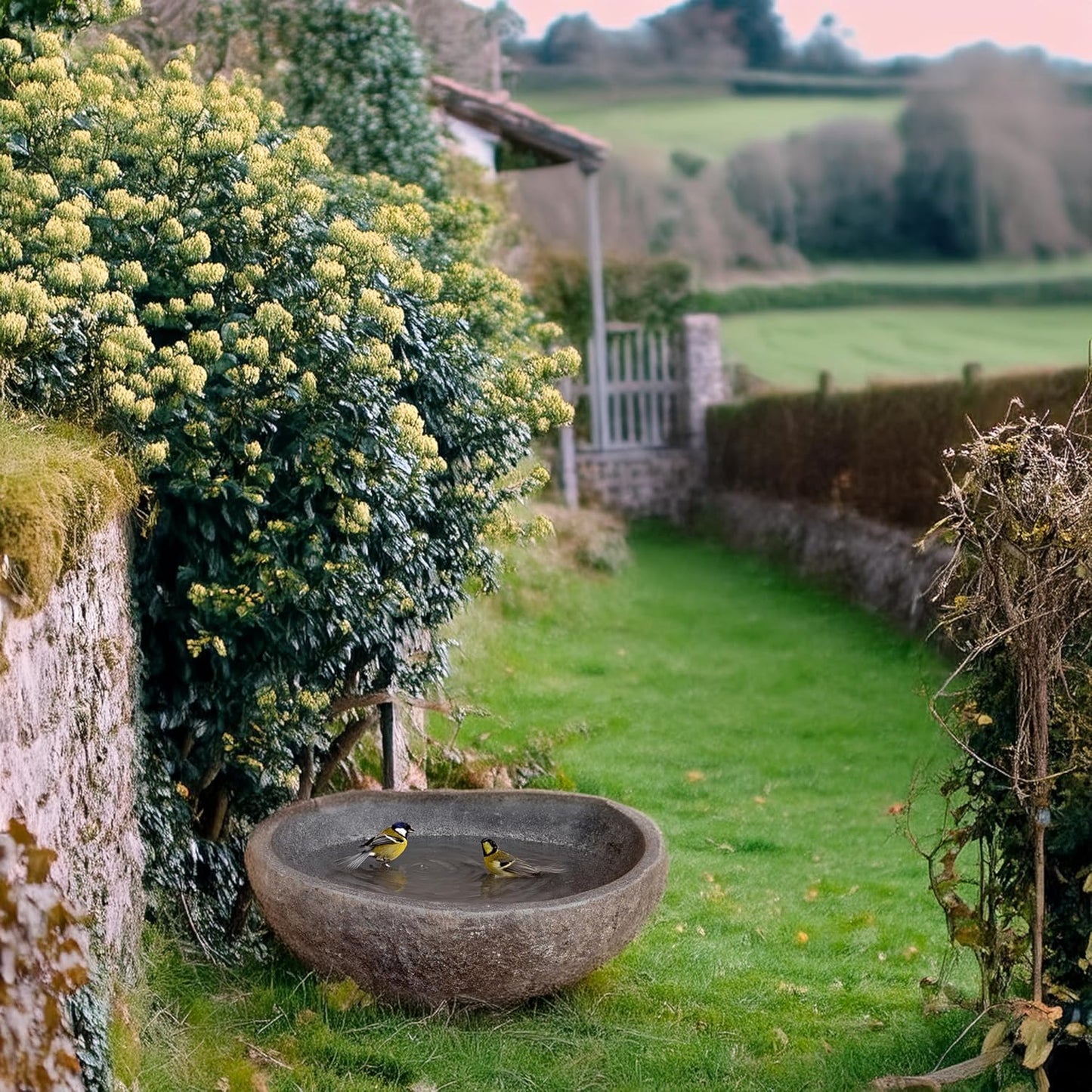 Steintrog Vogeltränke aus Naturstein, Bowl