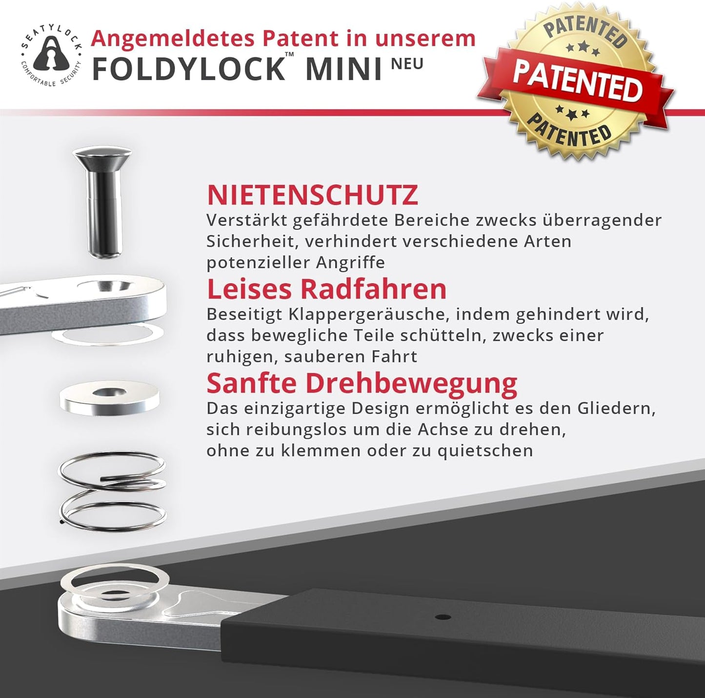 FoldyLock -  Mini Faltschloss mit Schlüssel, Light Gray, 75cm (29.5in) Circumference