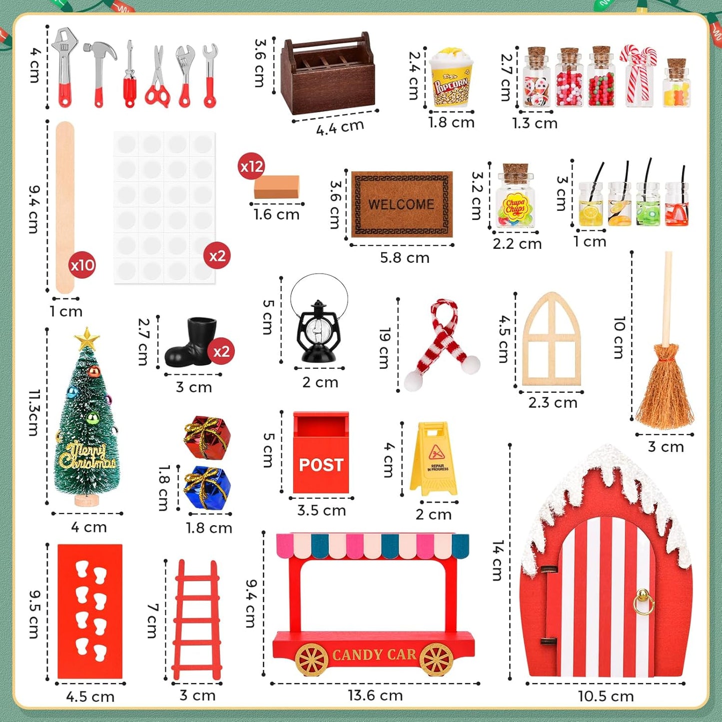 43-teiliges Wichtel Zubehör-Set Weihnachten, B-Stil