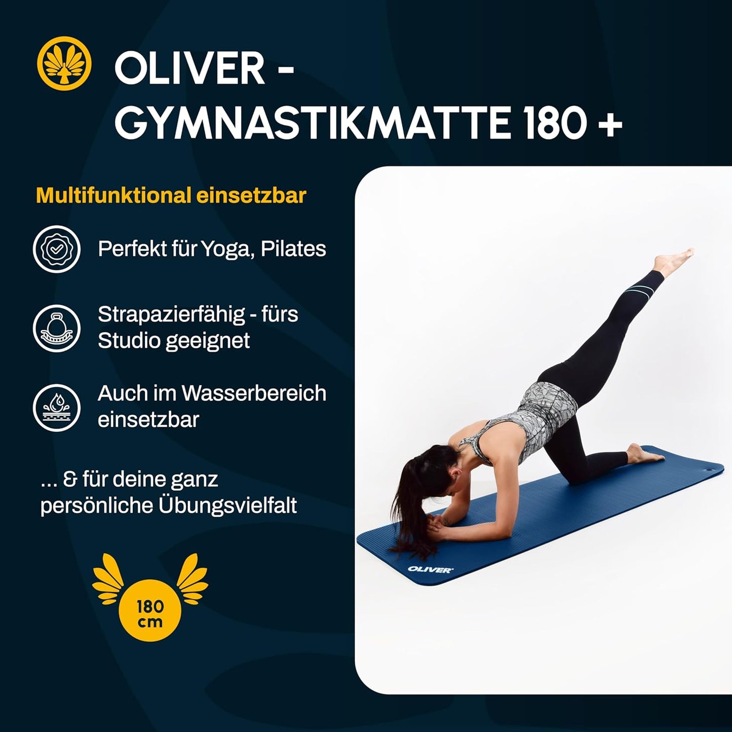 Gymnastik- & Yogamatte mit Ösen, 180 x 60 x 1,5 cm (Mit Ösen) Blau
