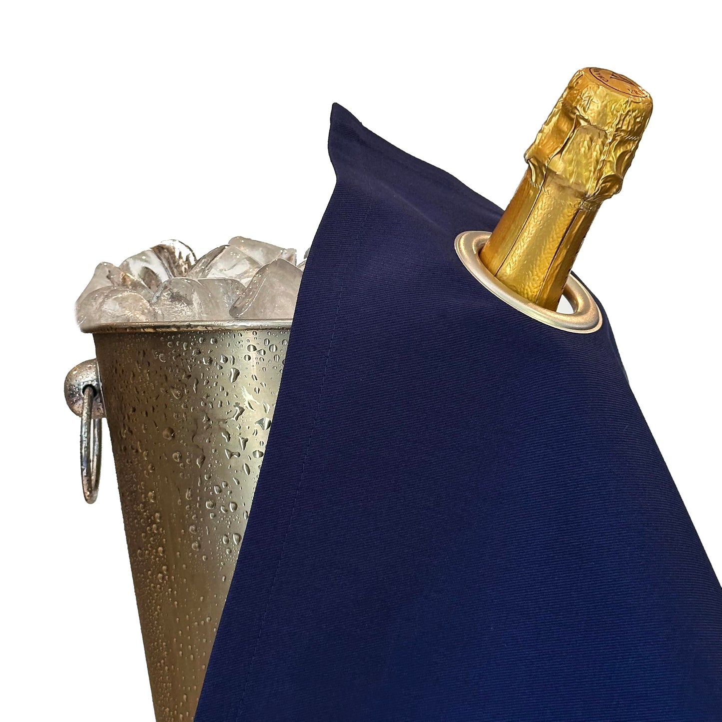 Flaschentuch mit Metallring für Eiskübel (42 cm), Königsblau mit Silbernem Metallring 1 Stück