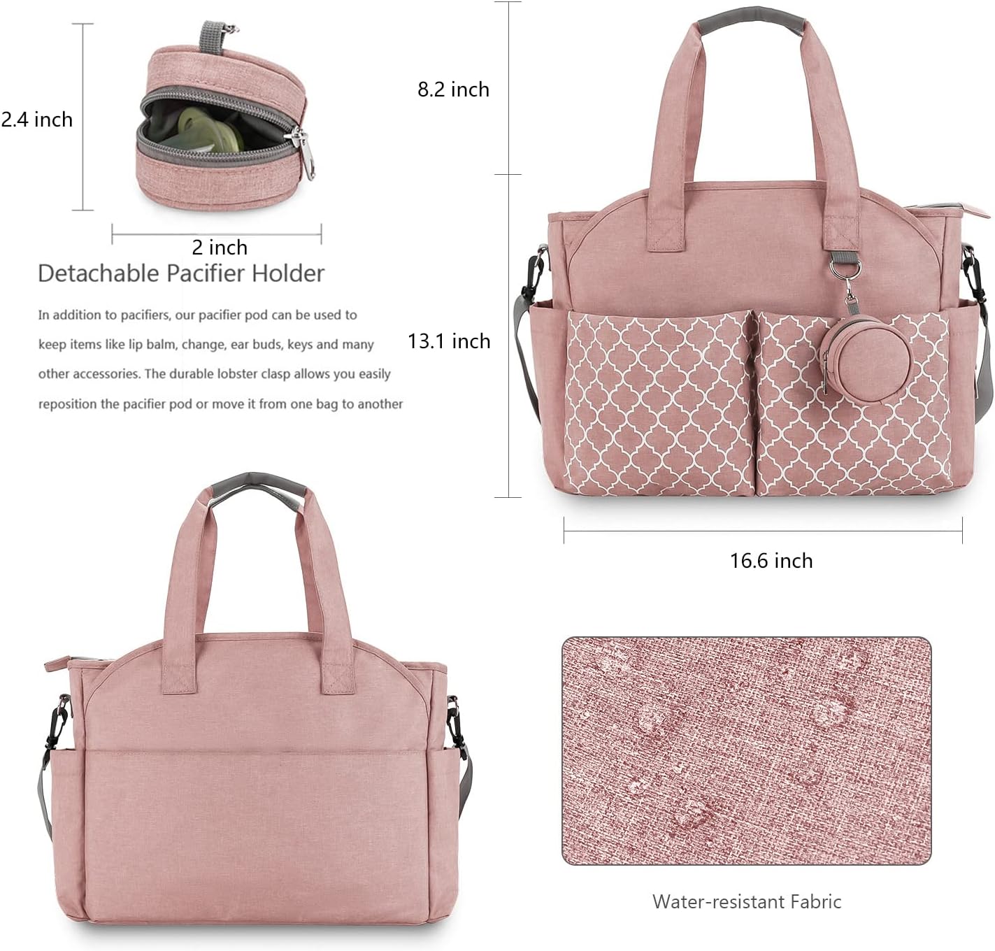 Wickeltasche mit integrierter Wickelstation für Reisen, Rosa