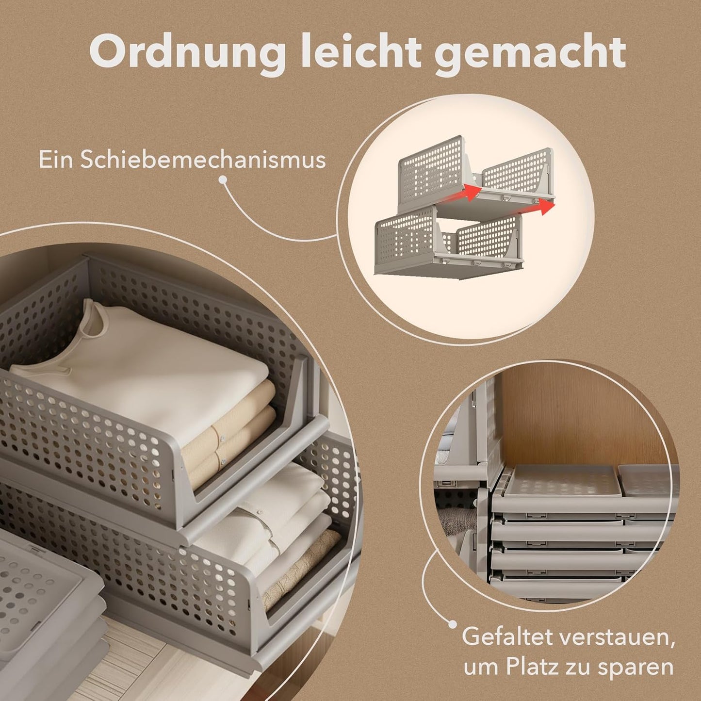3er-Set Schrank-Organizer, Beige