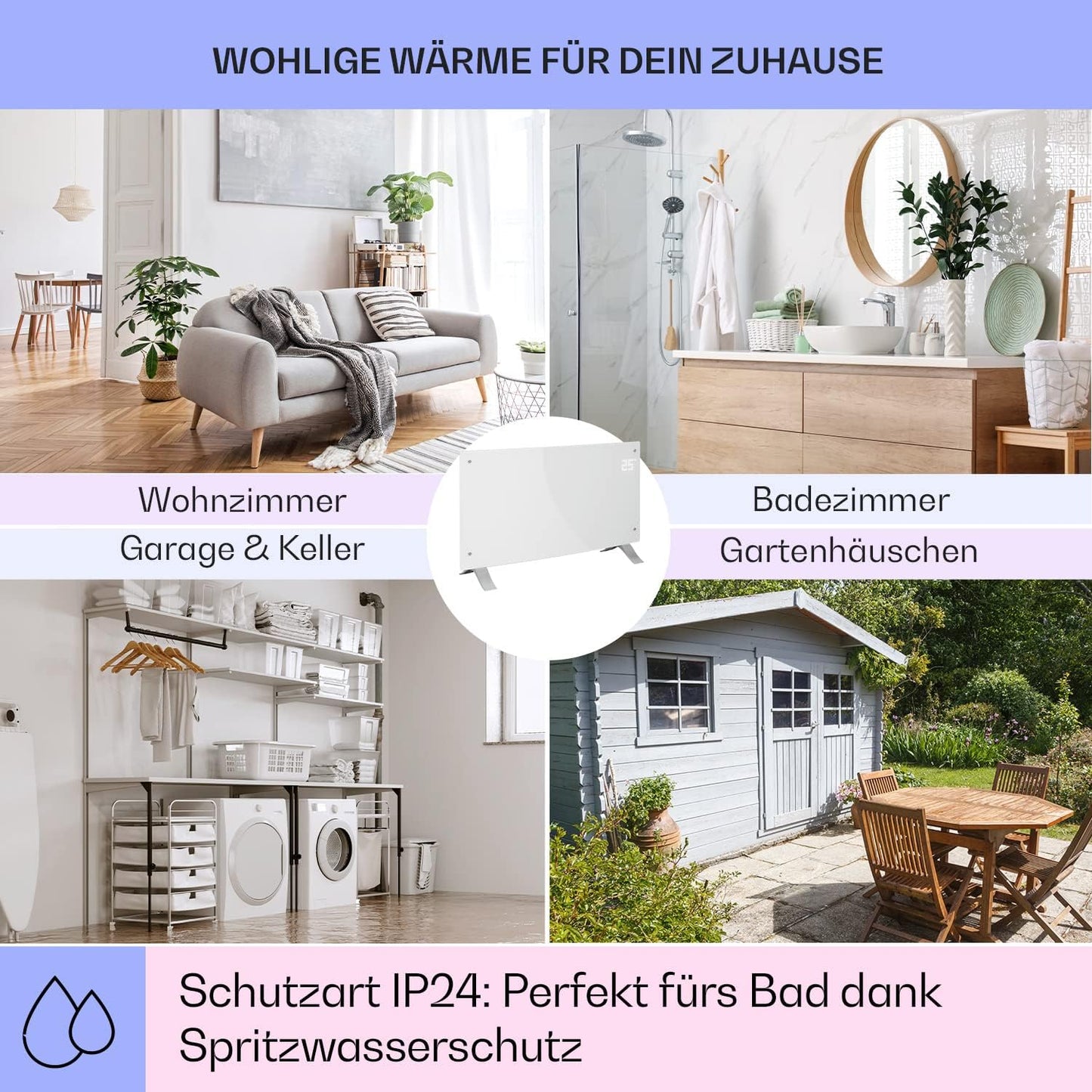 Konvektorheizung mit Fernbedienung und LED-Display, Weiss / Bornholm Curved