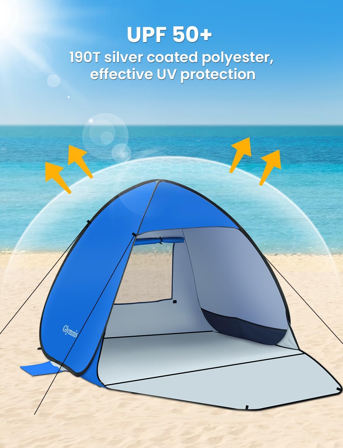 Pop-Up Strandzelt mit UV-Schutz und Reissverschlusstür, Blau für 1–2 Personen