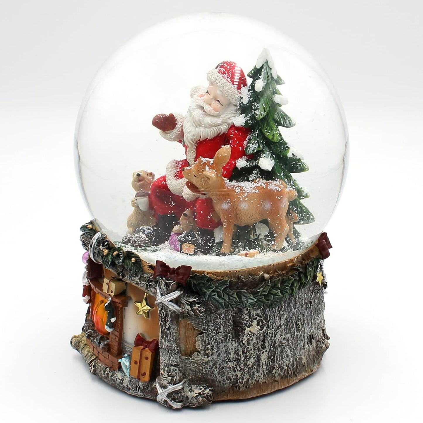 XXL Schneekugel mit Weihnachtsmann & Reh (mit Sound), Wm-reh