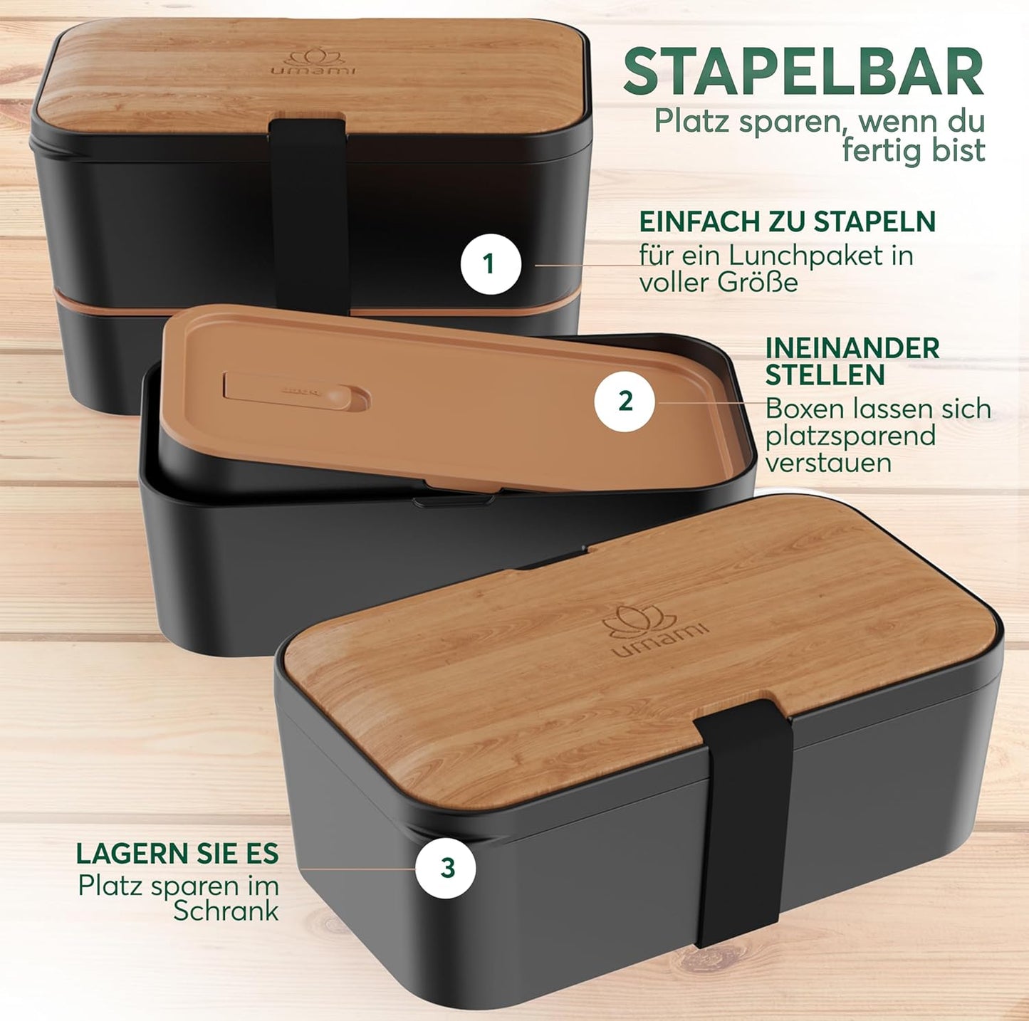 Auslaufsichere Bento Lunchbox mit Besteck & Fächern, Schwarze Kirsche L - 1500 ml