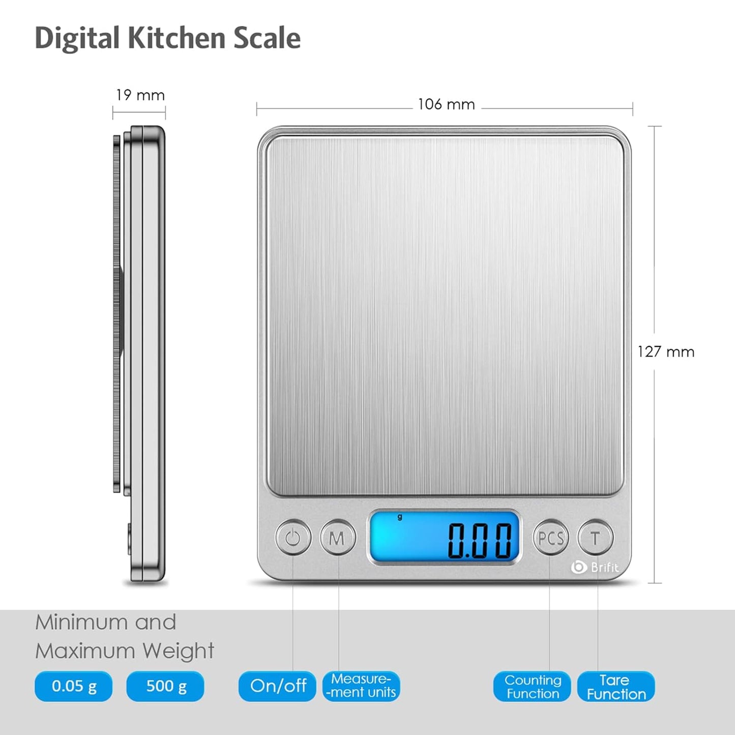 Digitale Feinwaage mit Kalibriergewicht, Silber