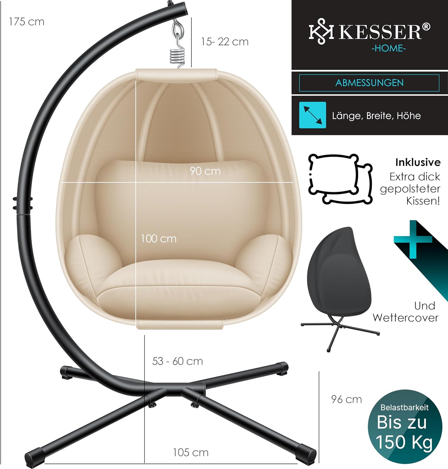 Hängesessel mit Gestell, Beige