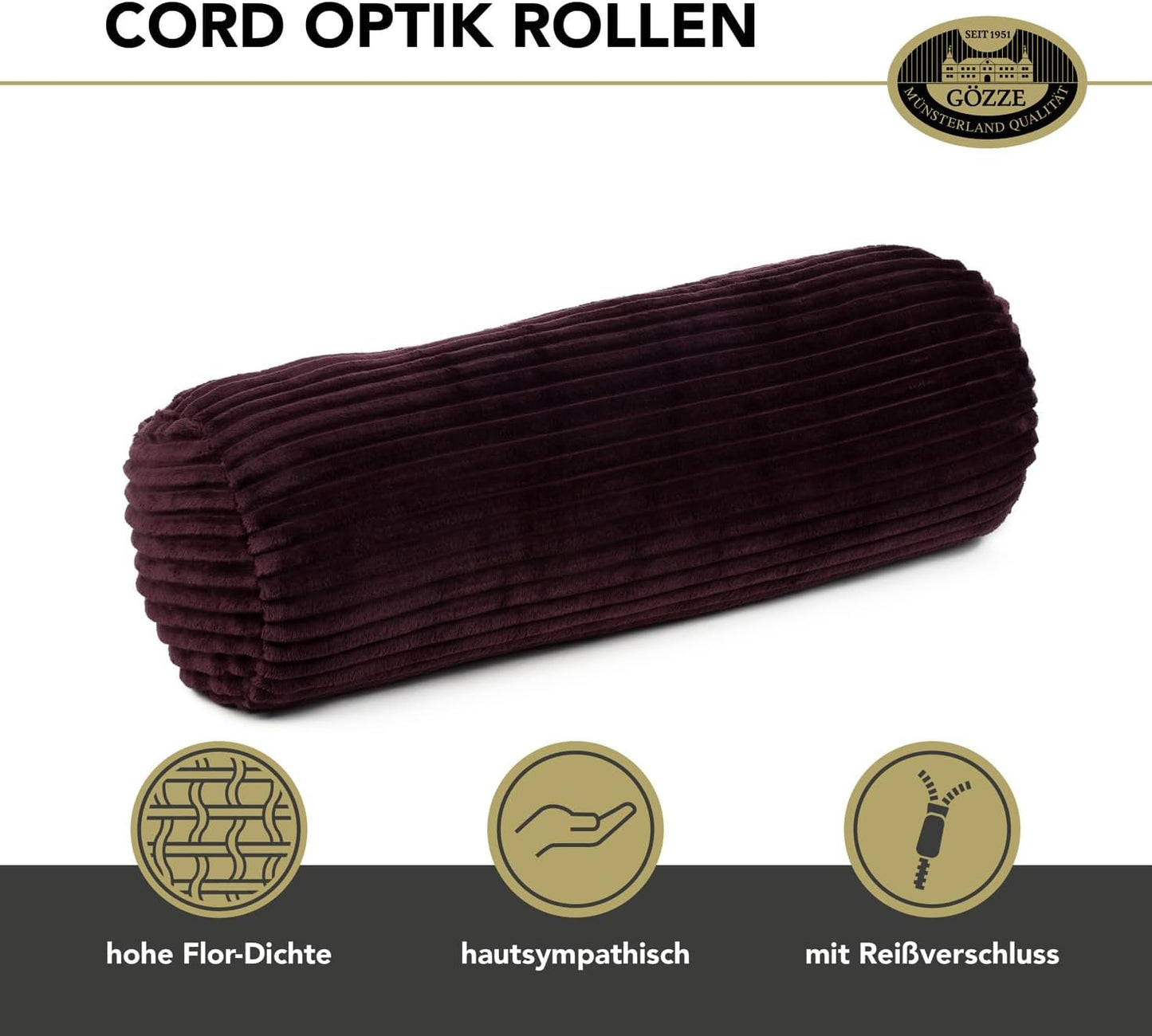 Kissenrolle in Cord Optik, Brombeere
