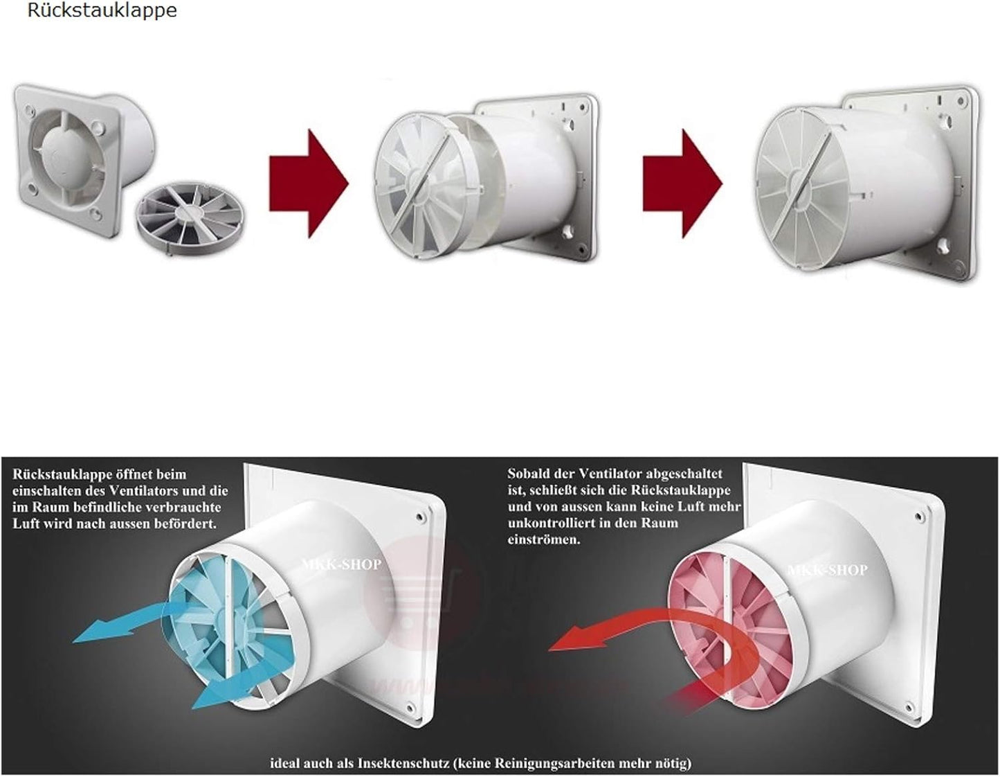 Badlüfter Ventilator mit Zugschalter, 100 mm, Zugschalter Gebogen