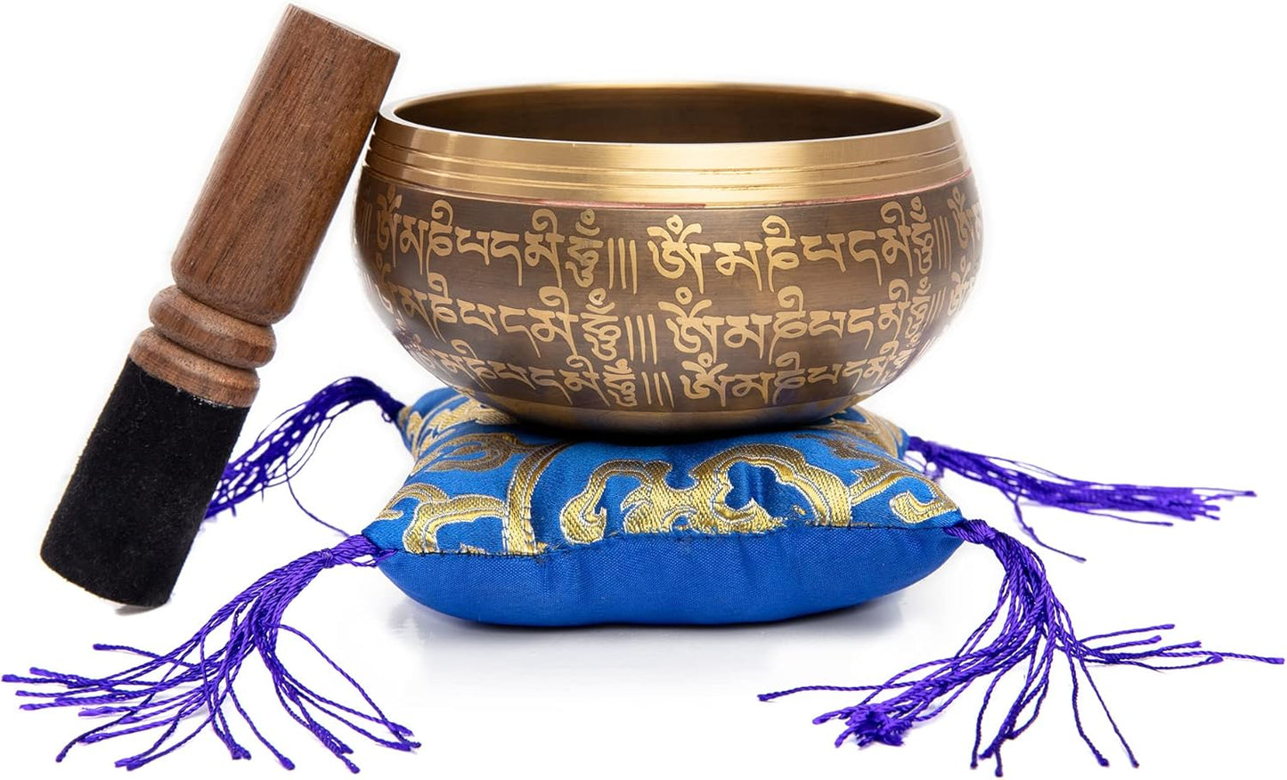 Tibetisches Klangschalen-Set für Meditation, Braun - Blau