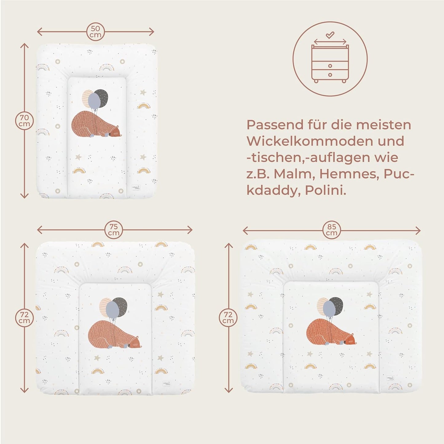 Weiche Wickelunterlage, abwaschbar (50x70 cm), 70x50 cm (1er Pack) Beige