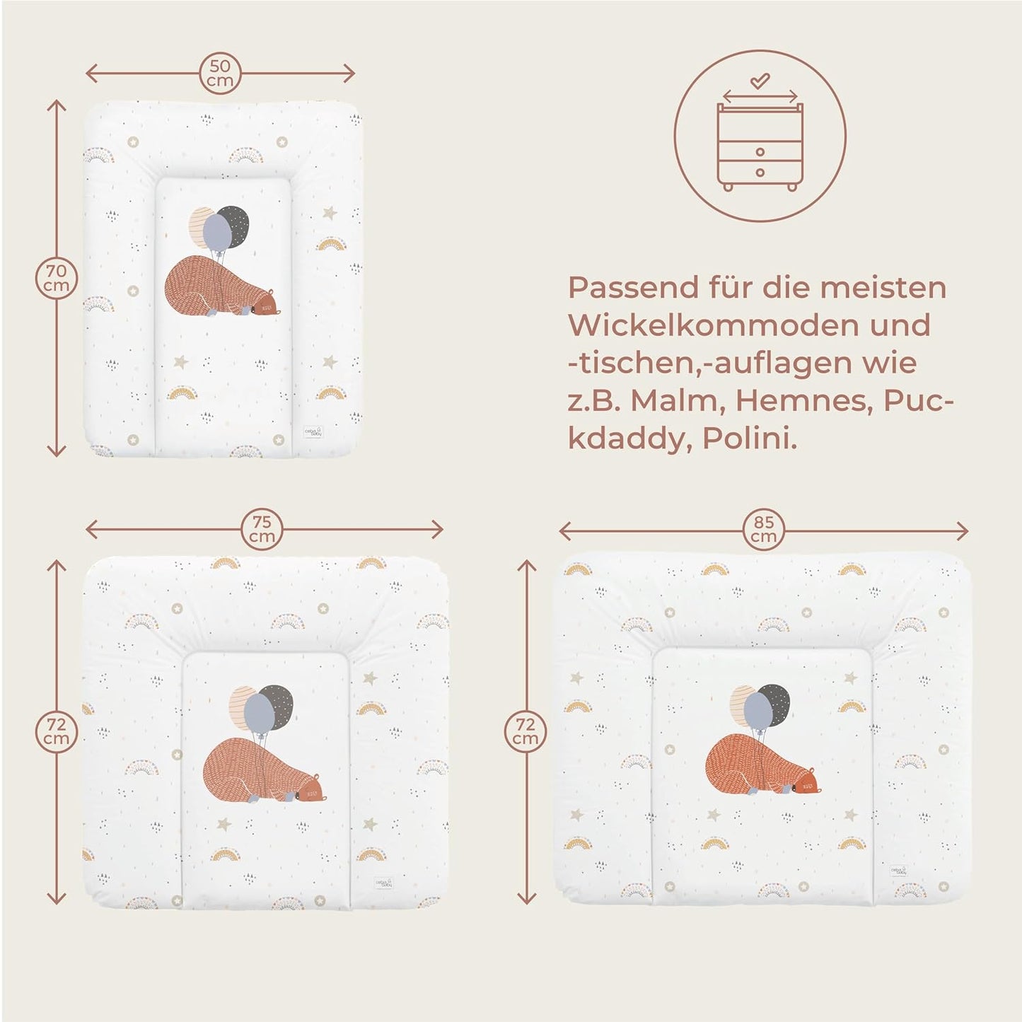 Wickelauflage Abwaschbar 75x72 cm, 72x75 cm (1er Pack) Beige