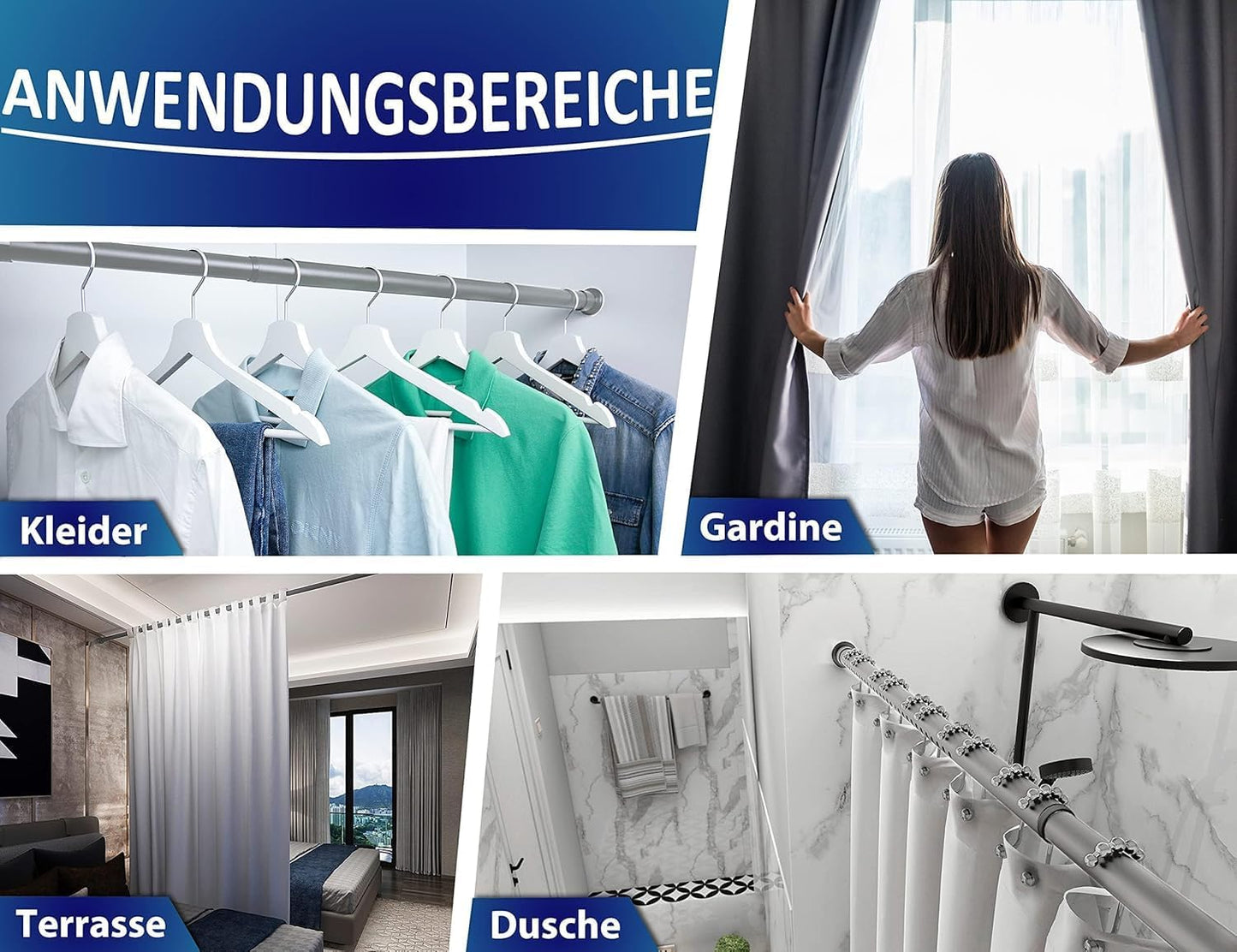 Teleskop-Vorhangstange ohne Bohren (310-360 cm), 310-360 cm Grau