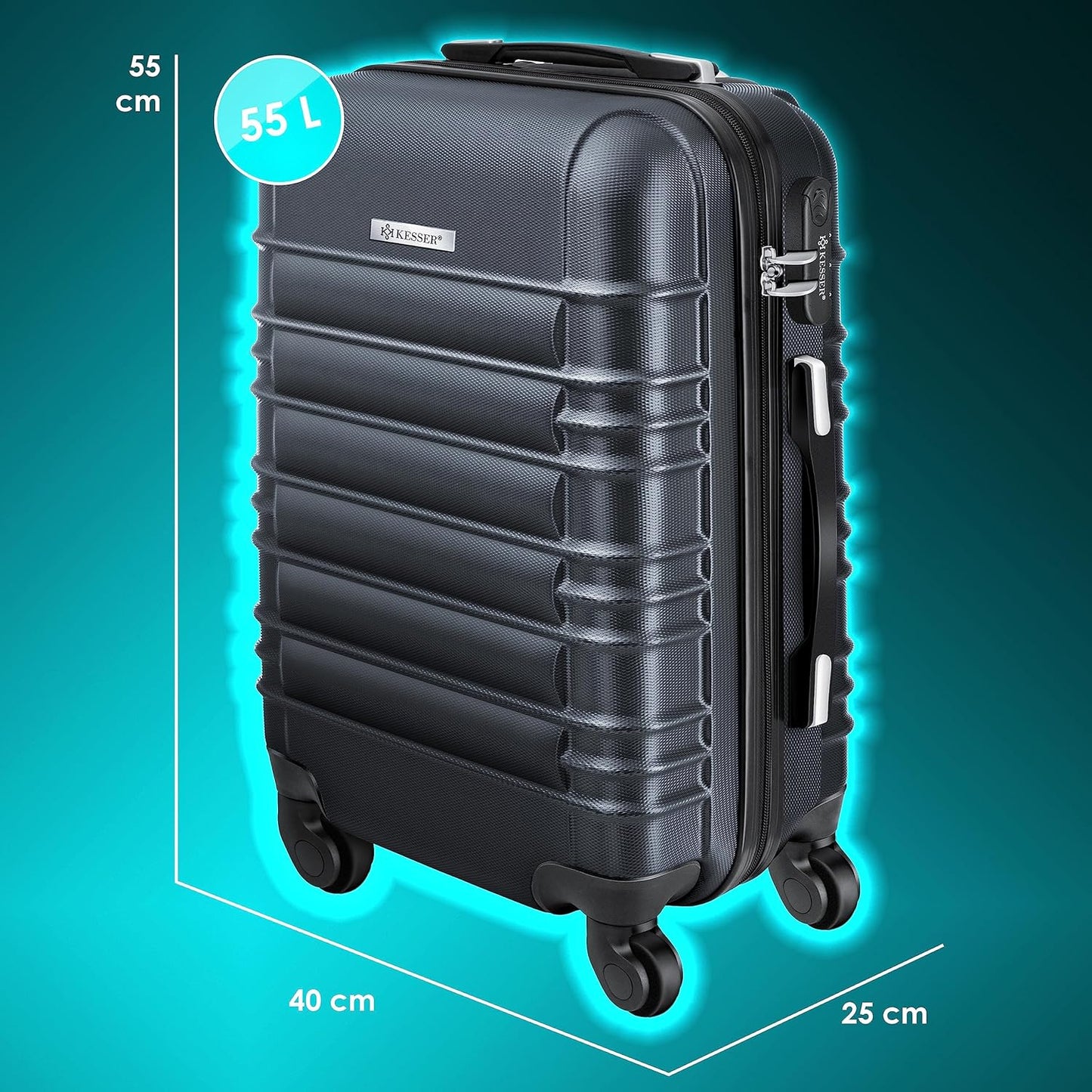 Handgepäck Reisekoffer mit Kofferwaage, Handgepäck 55cm - 55L / Anthrazit