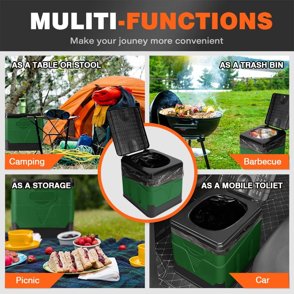 Klappbare Campingtoilette mit Abdeckung, Green