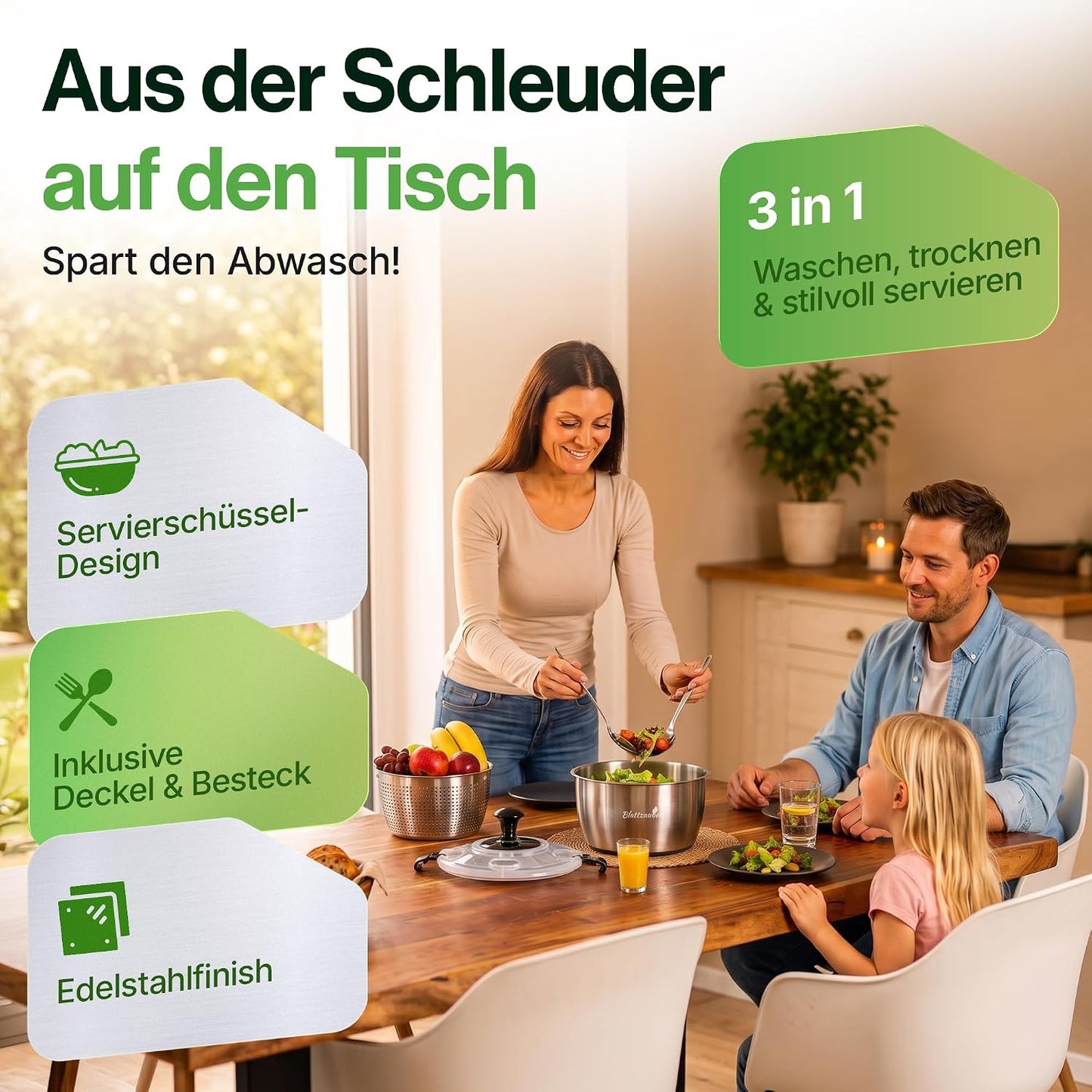 Salatschleuder mit 2 Löffeln