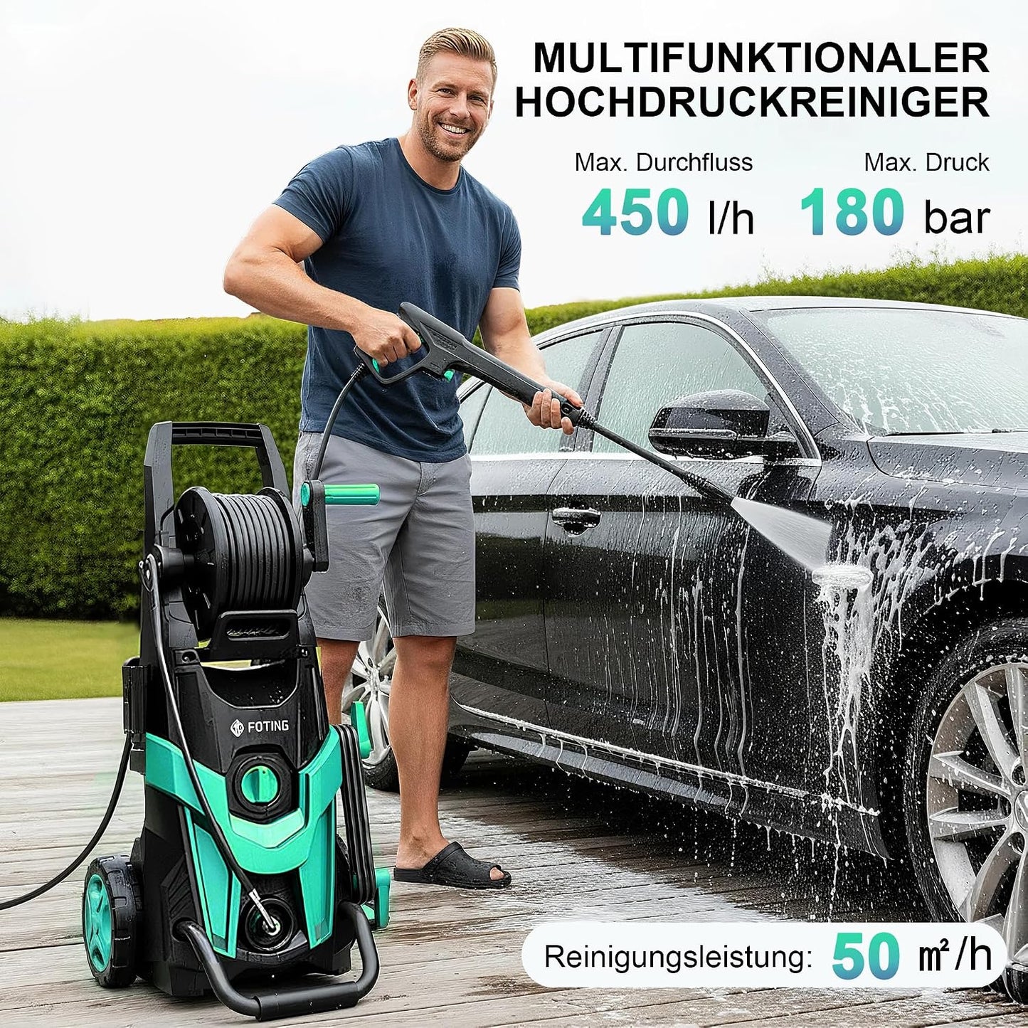 Hochdruckreiniger 180 Bar mit 6-in-1-Düse, Blau