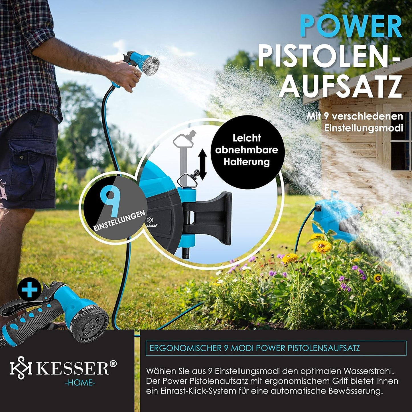 Automatik-Schlauchaufroller mit 30 m Schlauch, 30 Meter ; Blau
