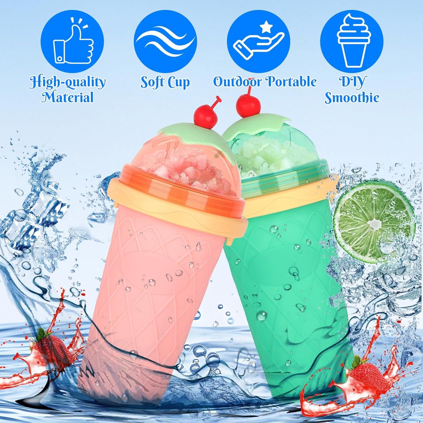 2er-Set Slush-Becher, Grün & Rosa