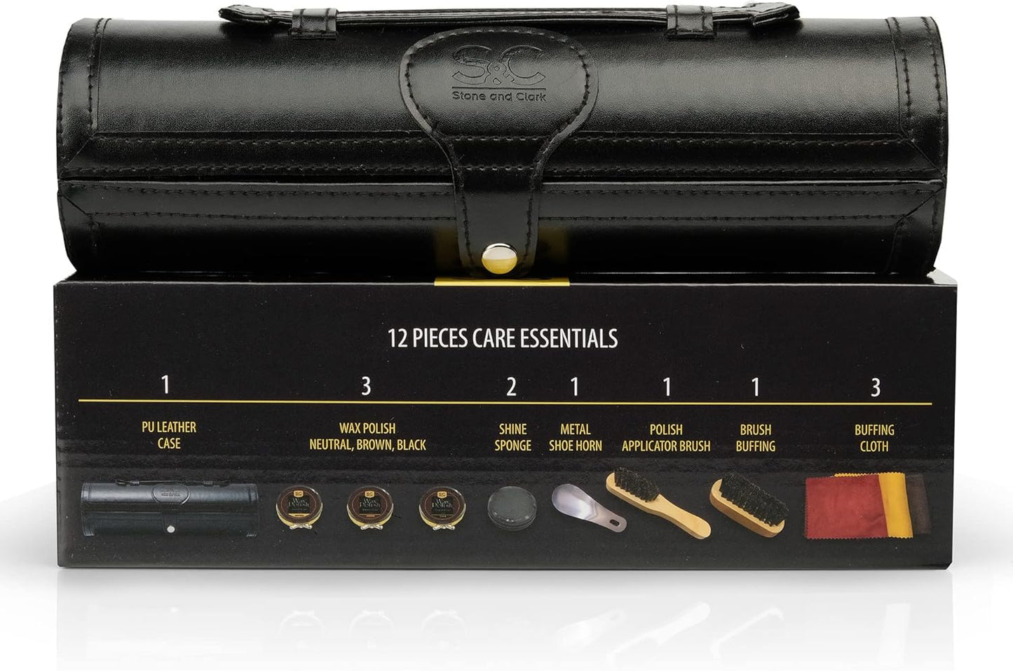 12-teiliges Schuhpflege-Set für Leder, Klassischer Schwarzer Bausatz
