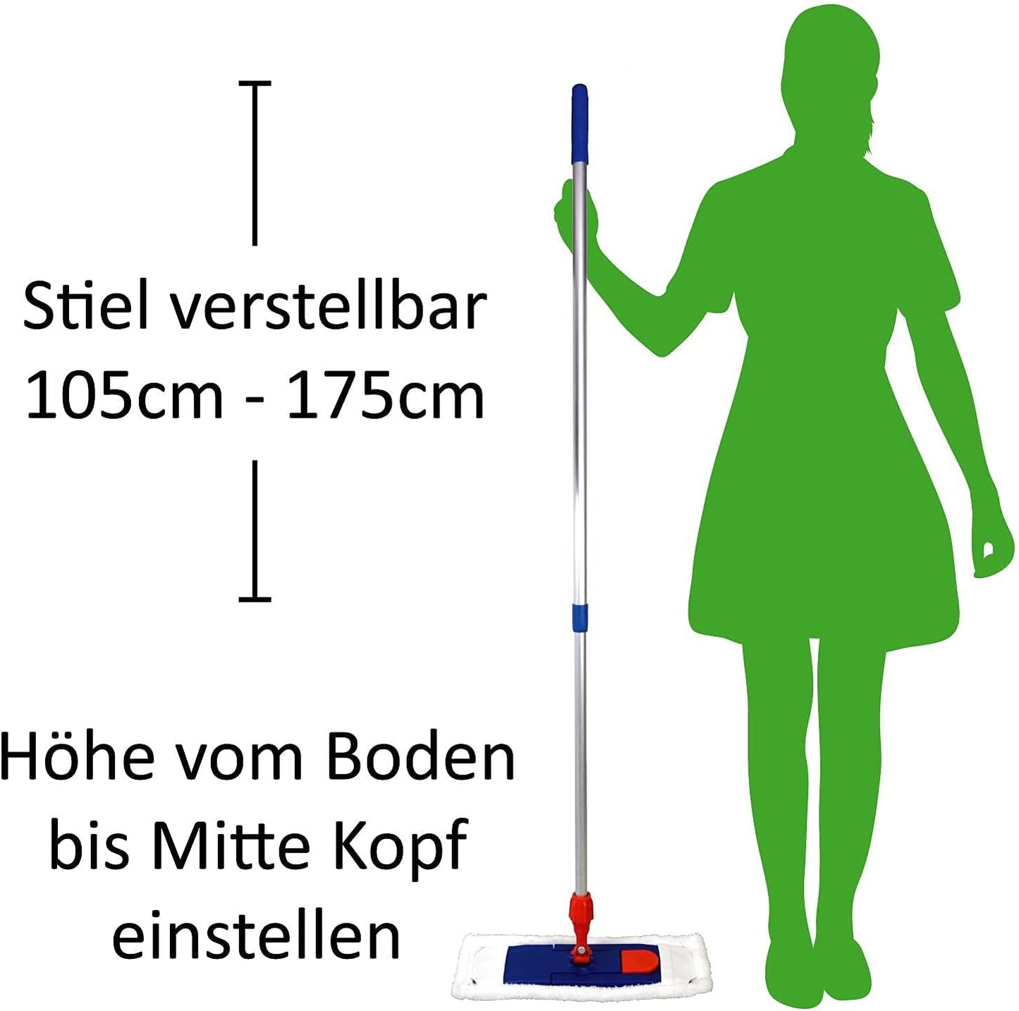 Wischmopp Set 2-tlg. – 40 cm, Magnet-Klapphalter, Alu-Stange, Mikrofaser, 2