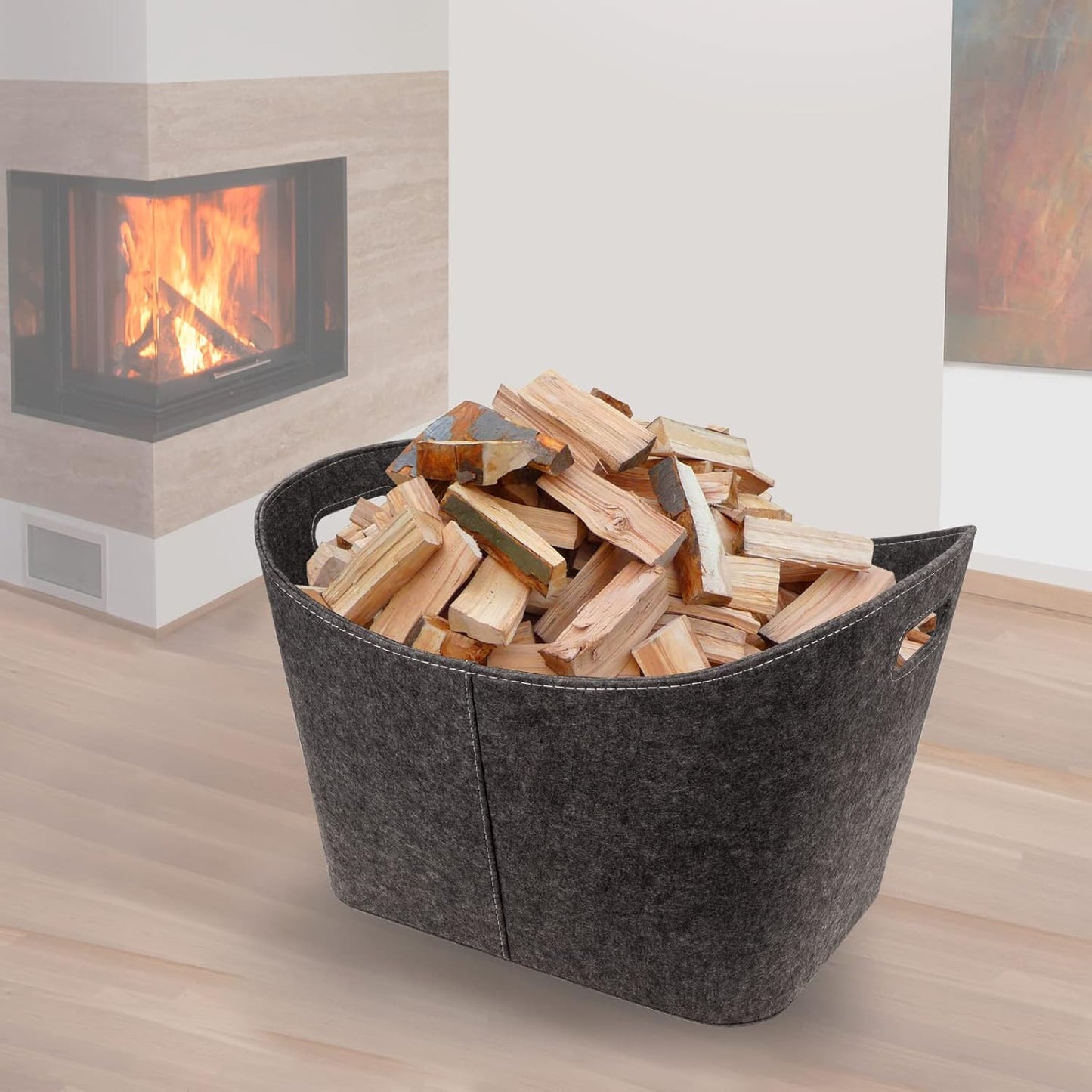 Filzkorb für Kaminholz, Holzkorb Nepal Anthrazit