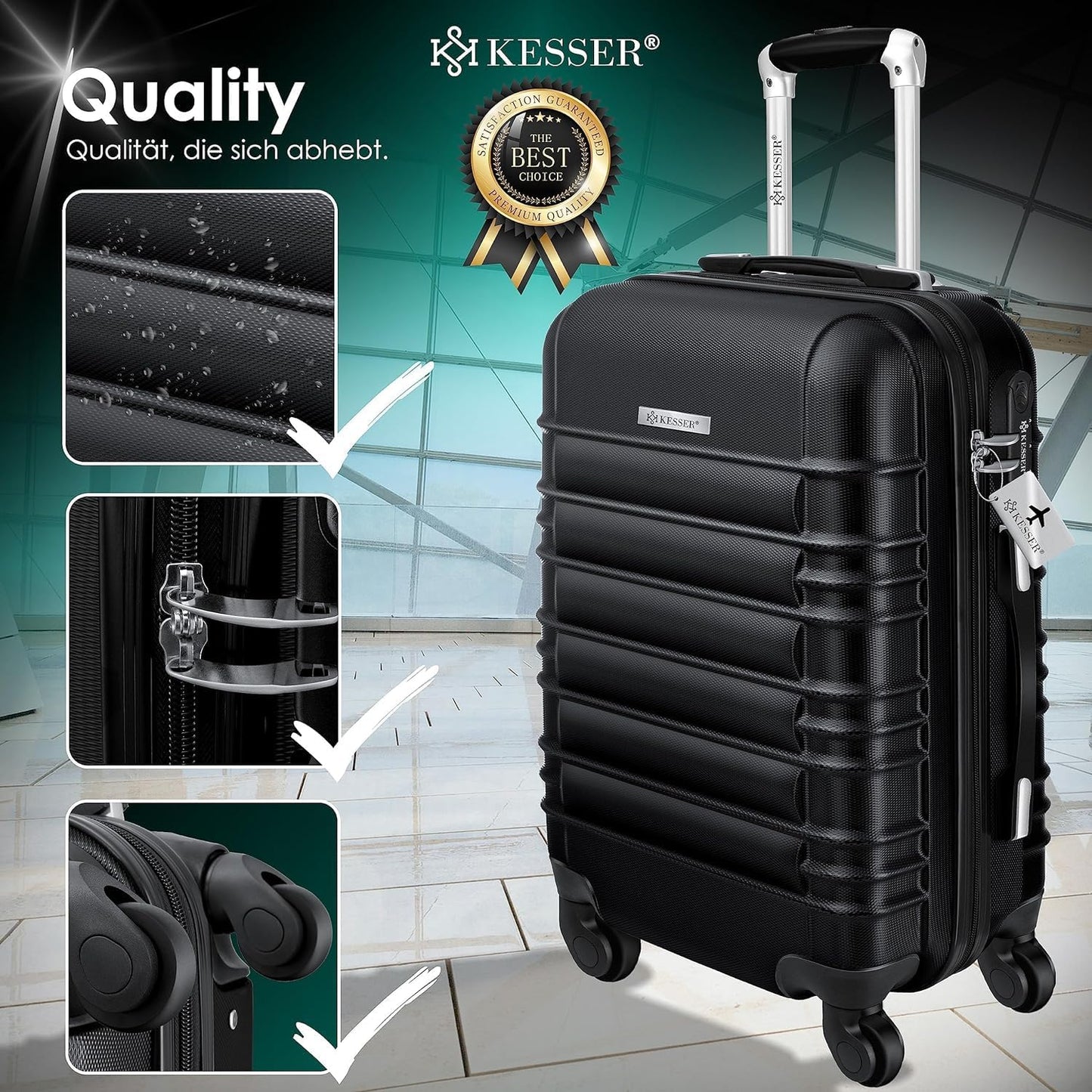 Handgepäck Koffer mit Kofferwaage & Zahlenschloss, Handgepäck 55cm - 55L / Schwarz