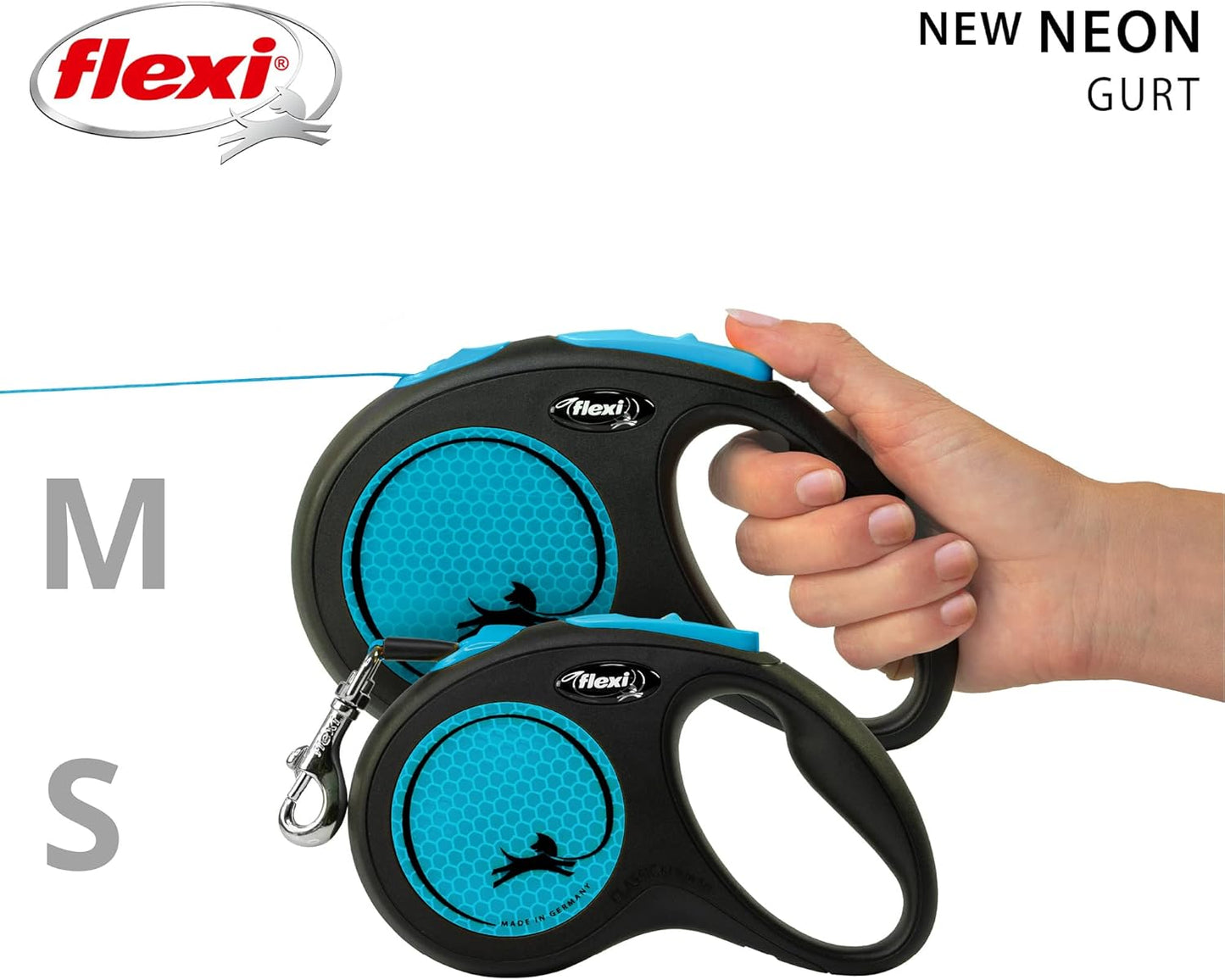 Roll-Leine Neon S für Hunde, S|schwarz/neonblau