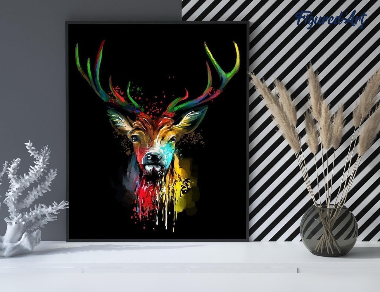 Malen Nach Zahlen Set Hirsch, Hirsch in Farbe 40x50cm Mit Keilrahmen (nicht gespannt)