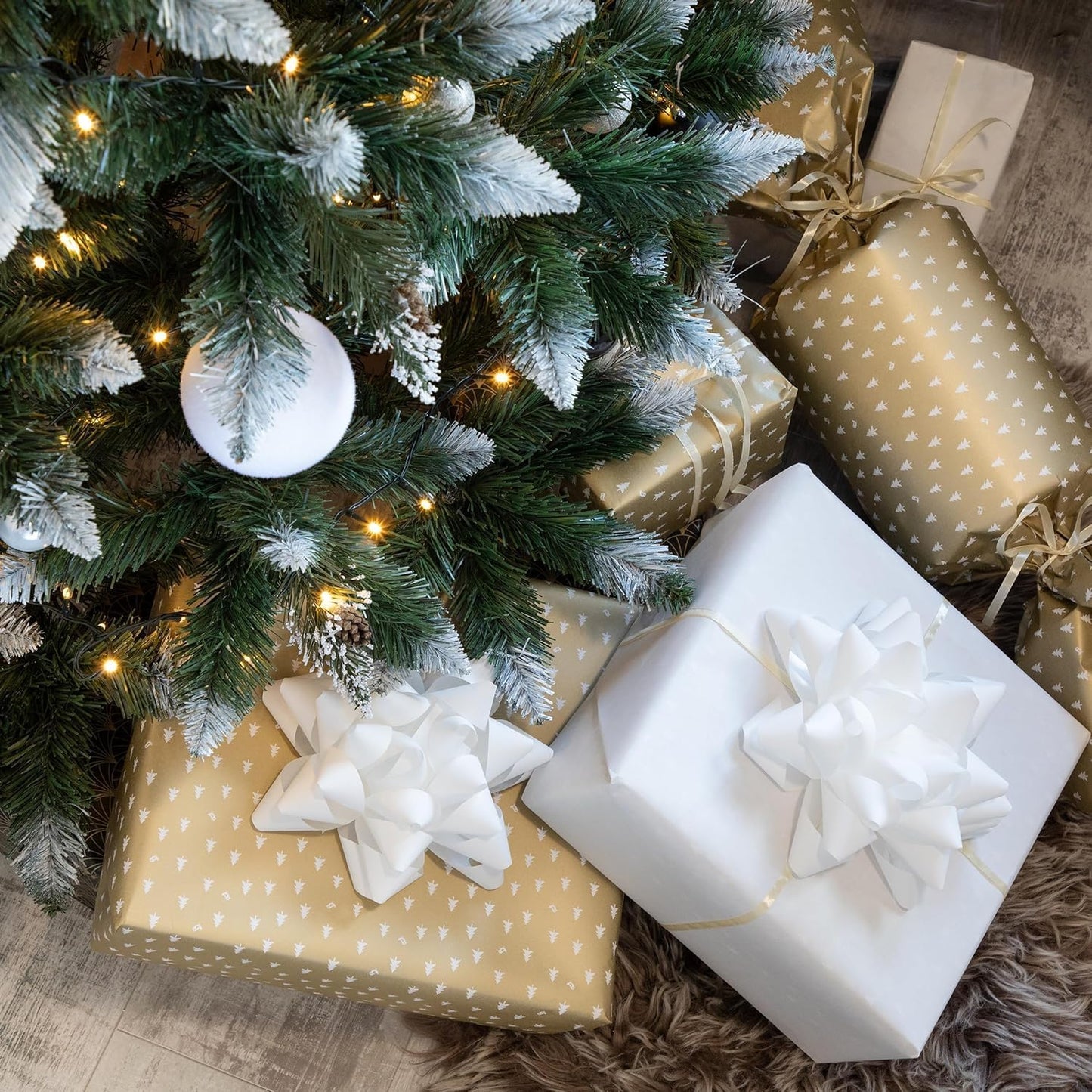 Künstlicher Weihnachtsbaum 180 cm mit Holzständer, 180 cm Kiefer Natur-weiss Beschneit