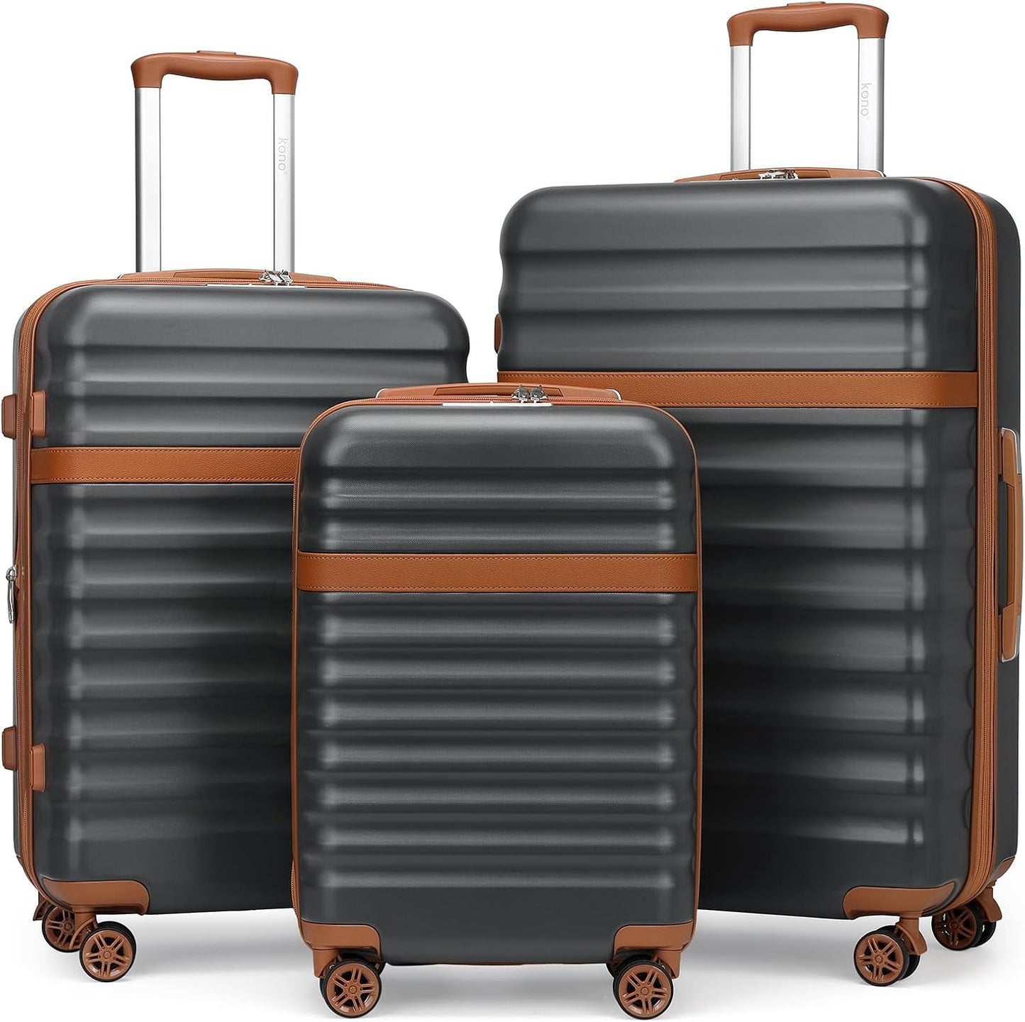 3-teiliges Hartschalenkoffer-Set mit Rollen, Grau/Braun, Set(M-L-XL)