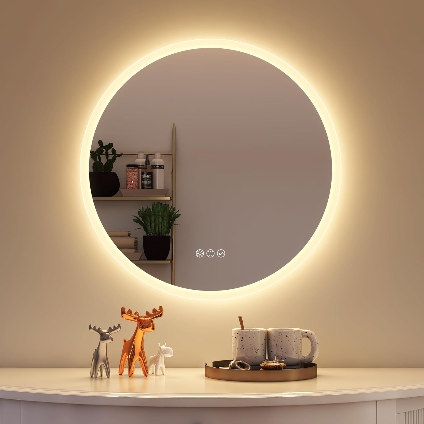 M3051 Madrid Badspiegel mit Beleuchtung & Bluetooth, 60L x 60B cm M3051 Madrid Silber (Bluetooth)