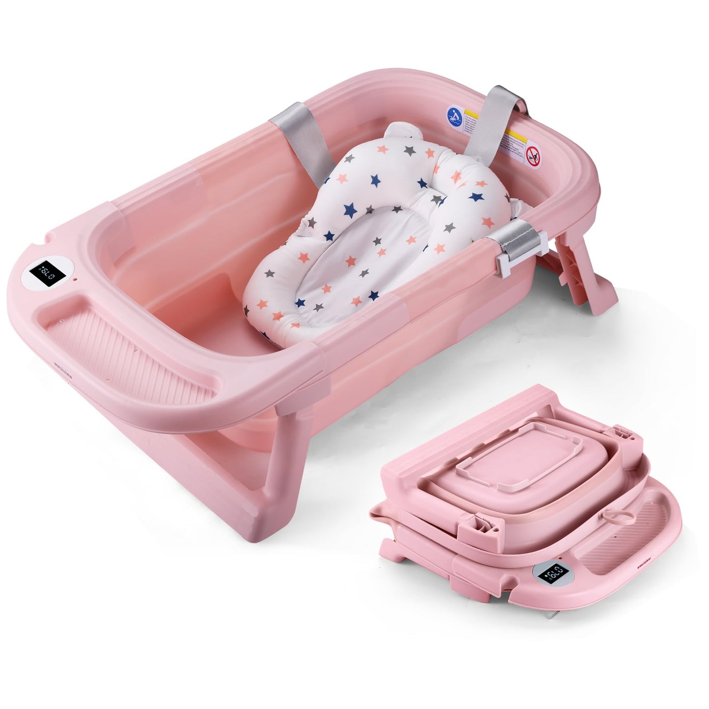 Faltbare Babywanne mit Thermometer, PINK+