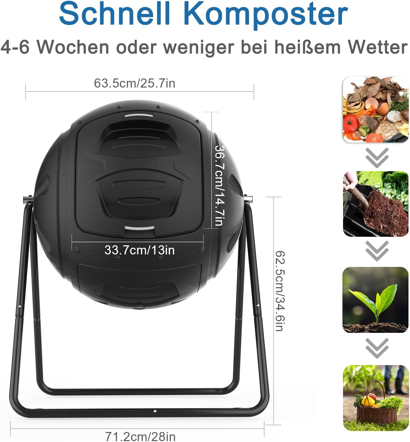 Multifunktionaler Gartenkomposter mit Ablassstopfen, Schwarz