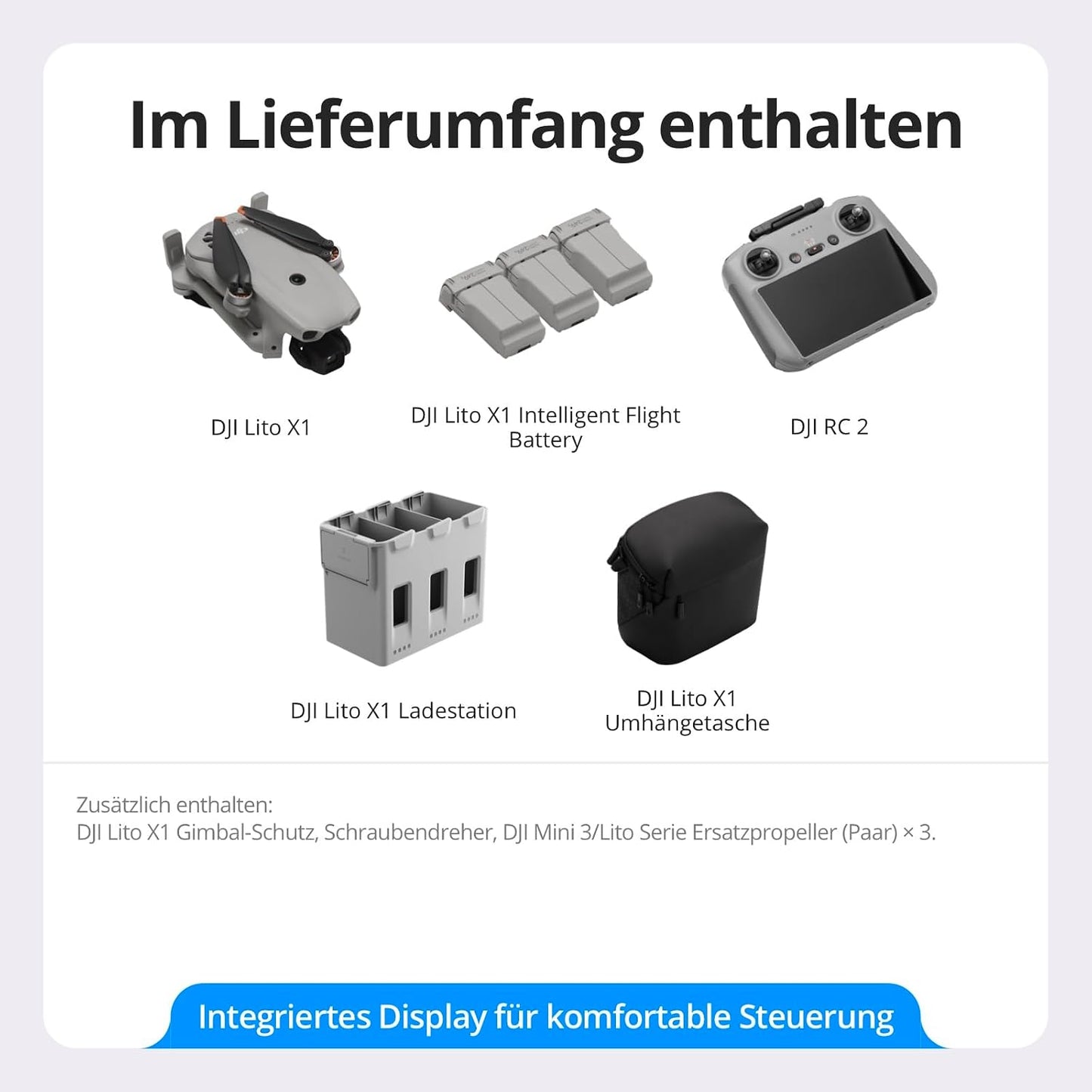 Lito X1 Fly More Combo Drohne mit Hinderniserkennung, DJI Lito X1 Fly More Combo (DJI RC 2)