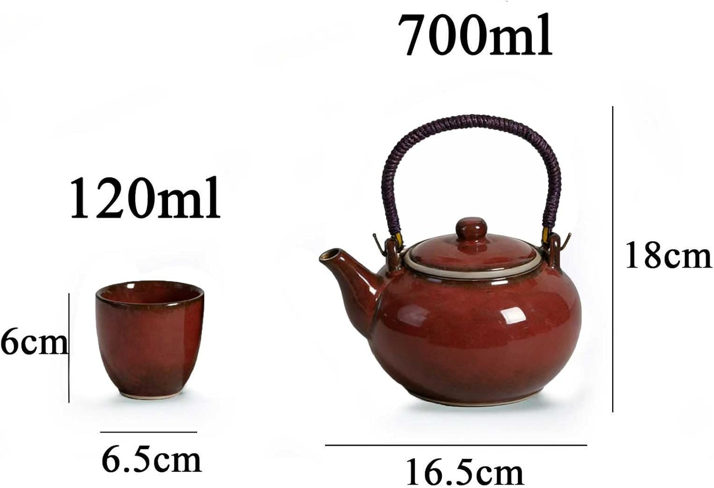 Chinesische Teeservice mit Teekanne und Tassen, Rot