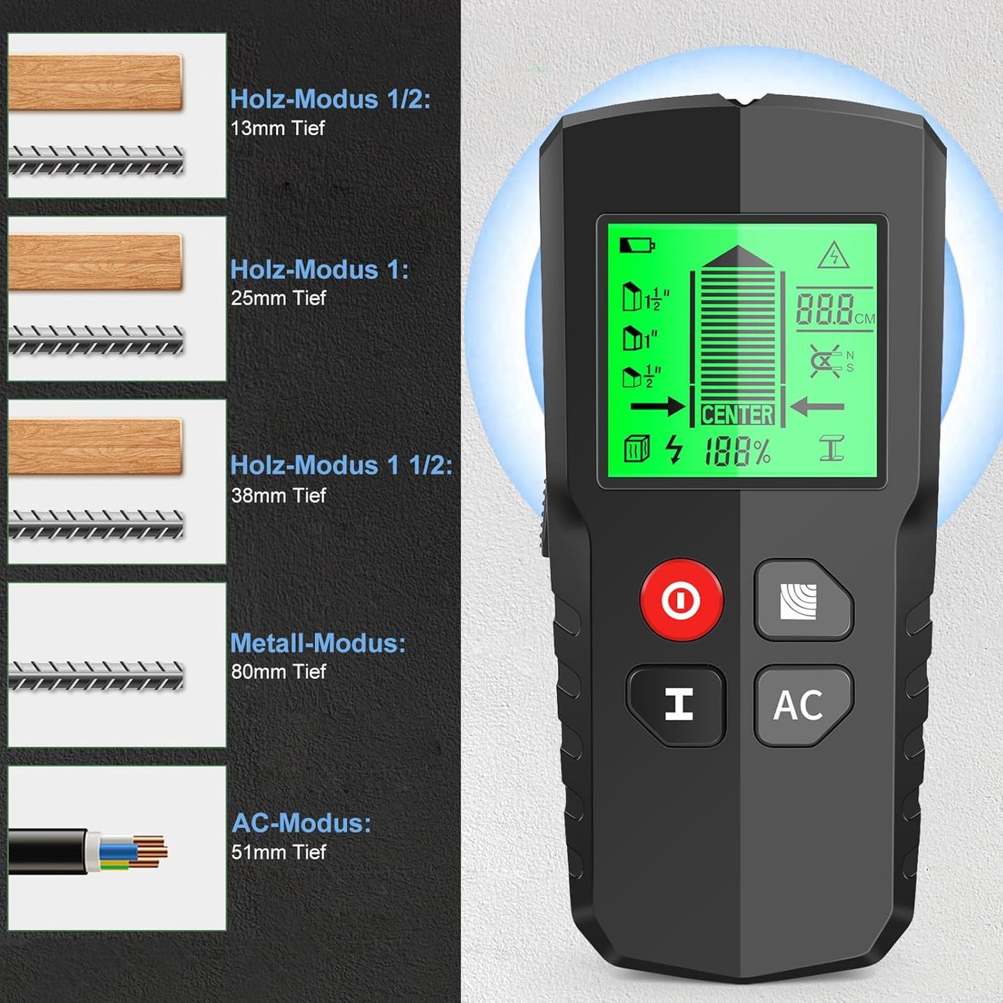 ‎HLW-QB5 Leitungsfinder für Wände und Kabel, B-Schwarz