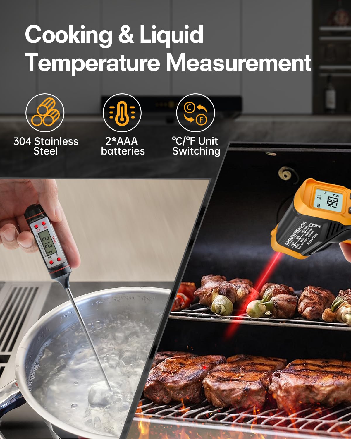 Infrarot-Thermometer, 600°C Version mit Fleischthermometer