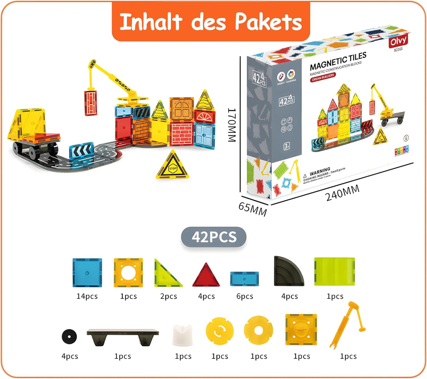 Magnetische Bausteine für Kinder (42 Teile), Baumeister
