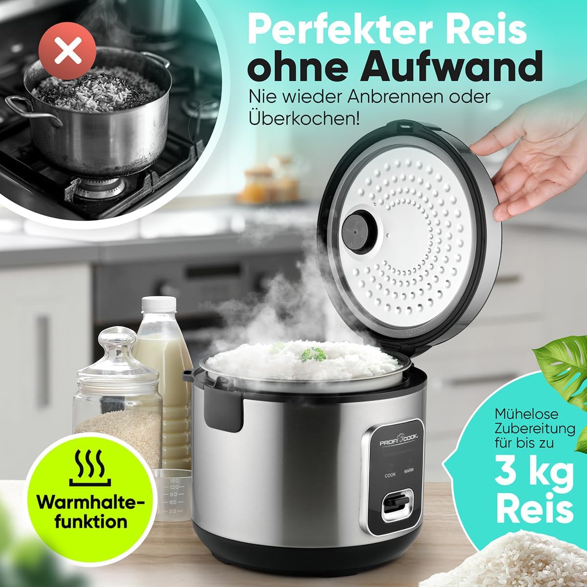 Reiskocher mit Dampfgarer PC RK 1285