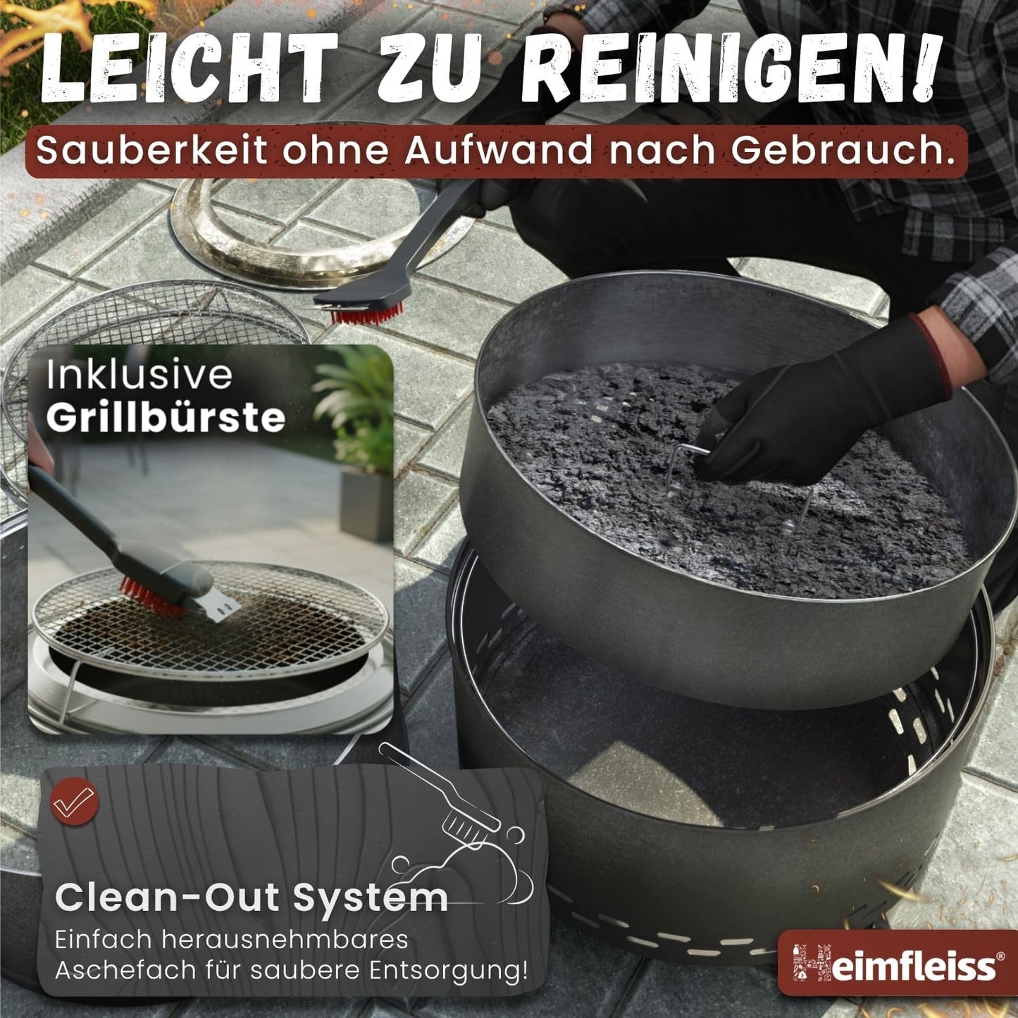 Rauchfreie Feuerschale mit Grillrost, Ø 50 cm Schwarz