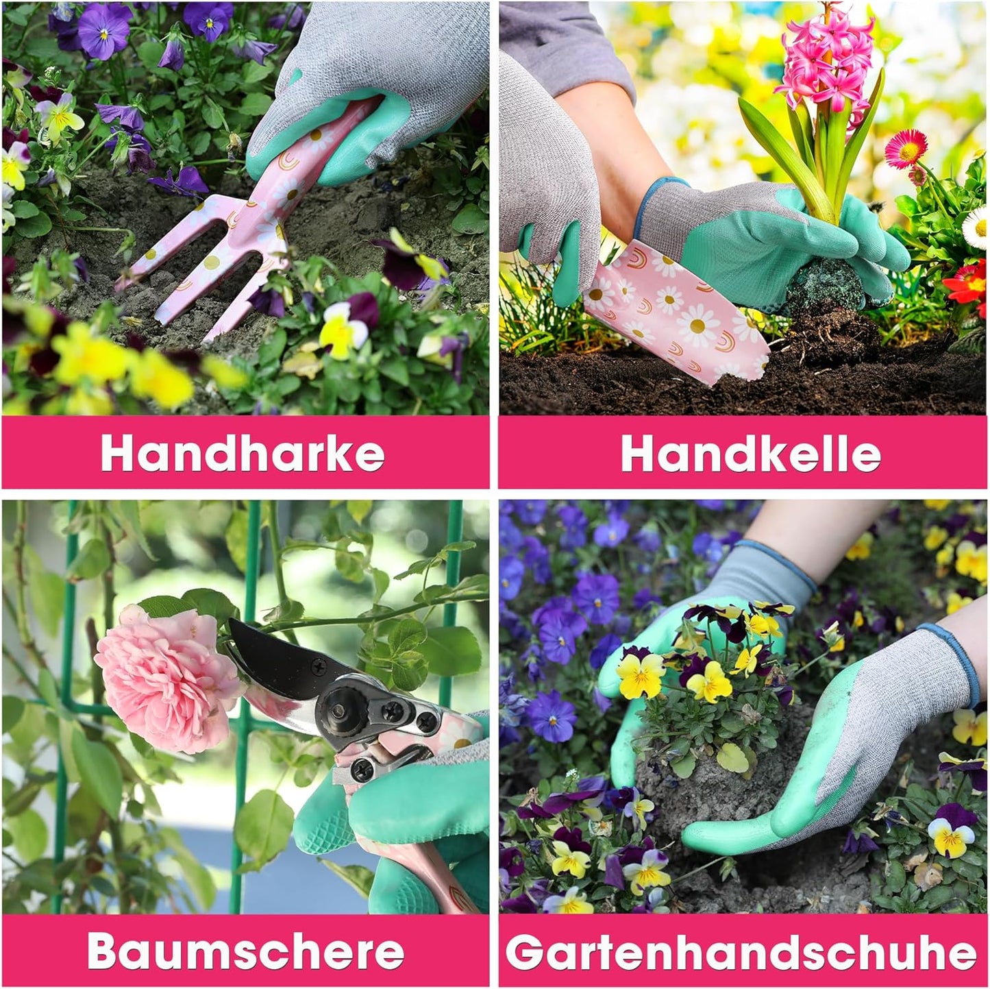 4-teiliges Gartenwerkzeug-Set, Rosa