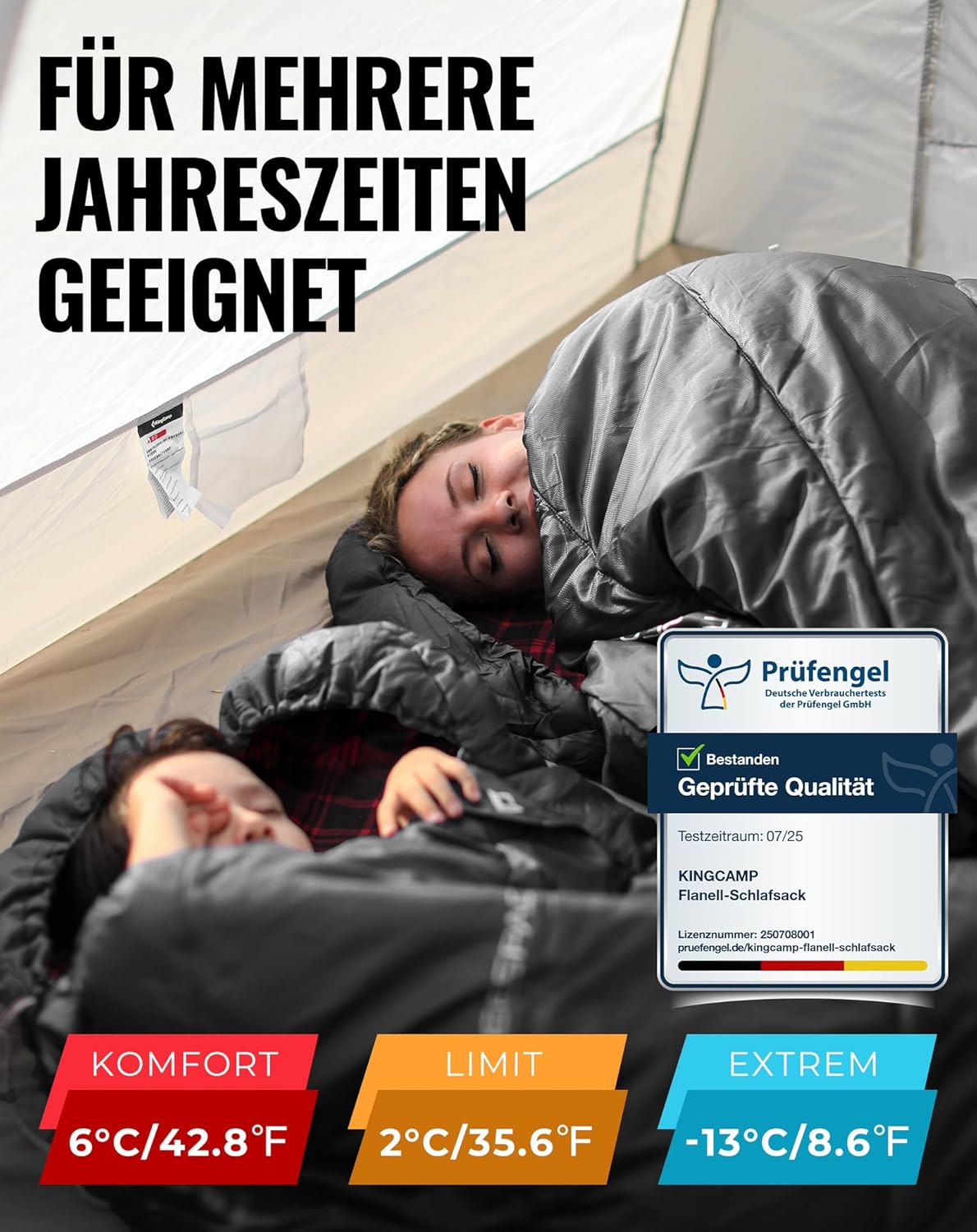 Schlafsack XXL für Erwachsene, #Klassisch Schwarz 220x100cm