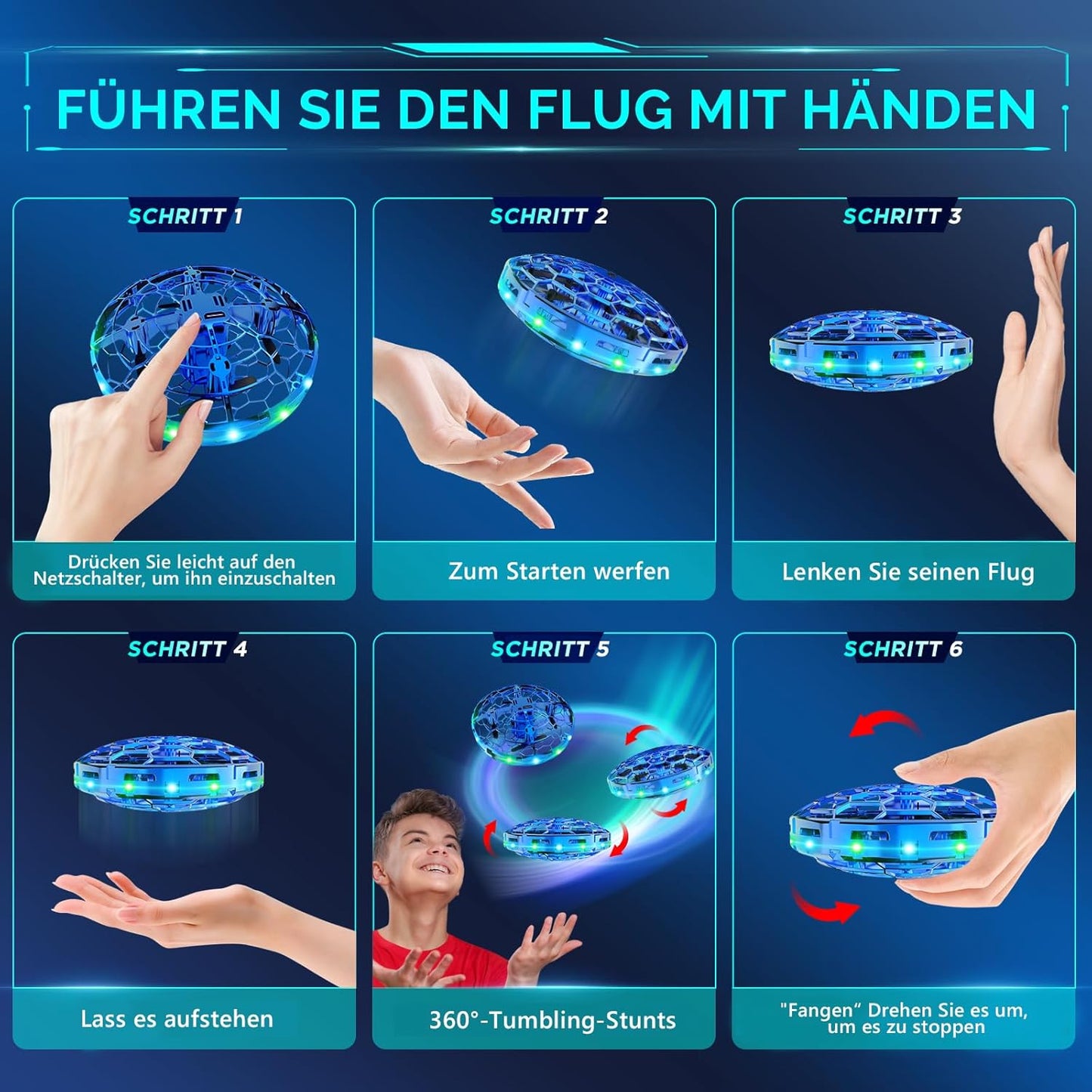 Mini UFO Drohne mit LED Licht, Blau