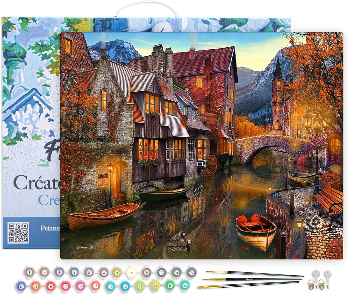 Malen nach Zahlen Set Herbst, Kanal im Herbst 40x50cm Mit Rahmen (bereits gespannt)